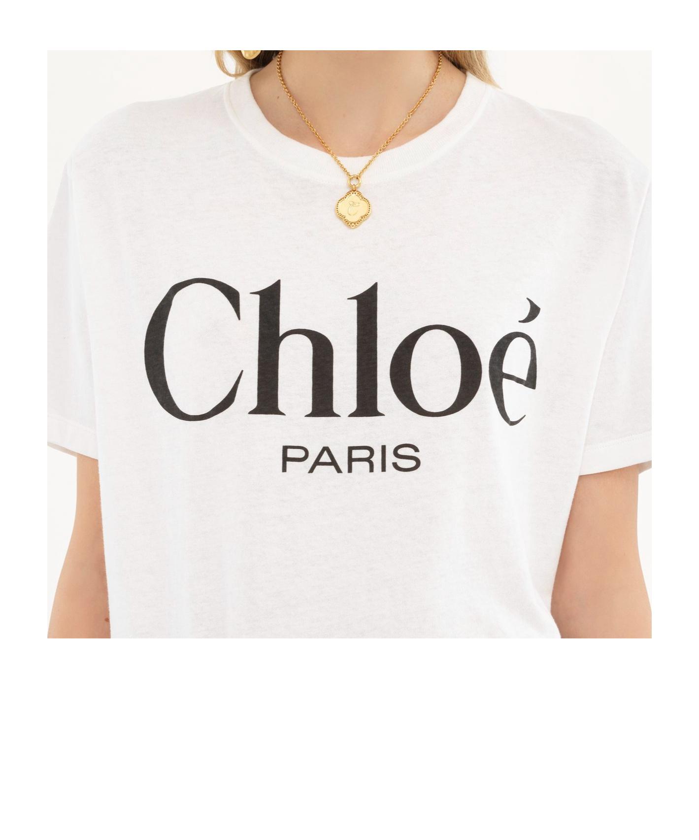 CHLOÉ White Crewneck T-shirt With Logo Print On The Front In Cotton Woman Product Image