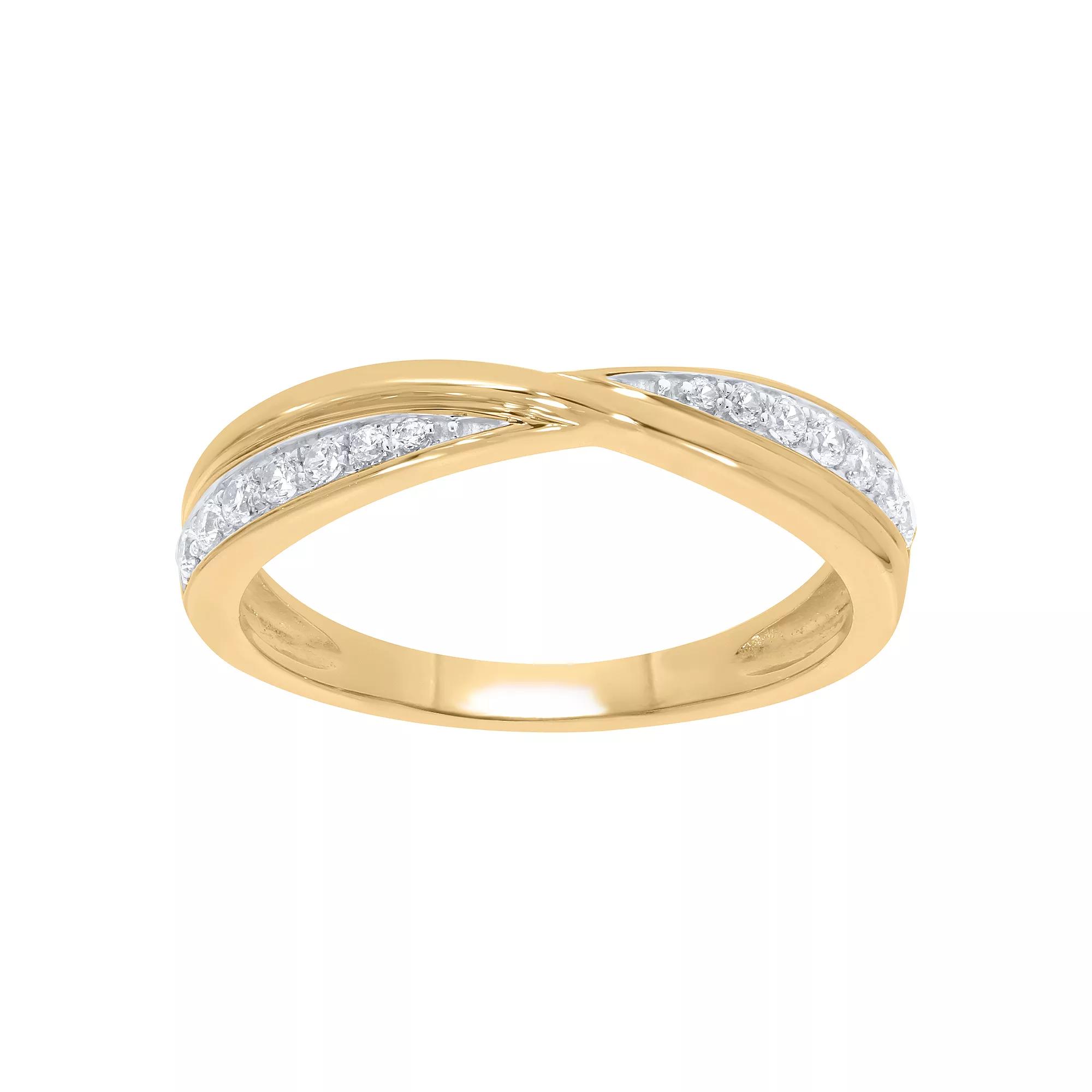 Sterling Silver 1/5 Carat T.W. Diamond Crossover Ring, Women's, Size: 7, Gold Tone Product Image