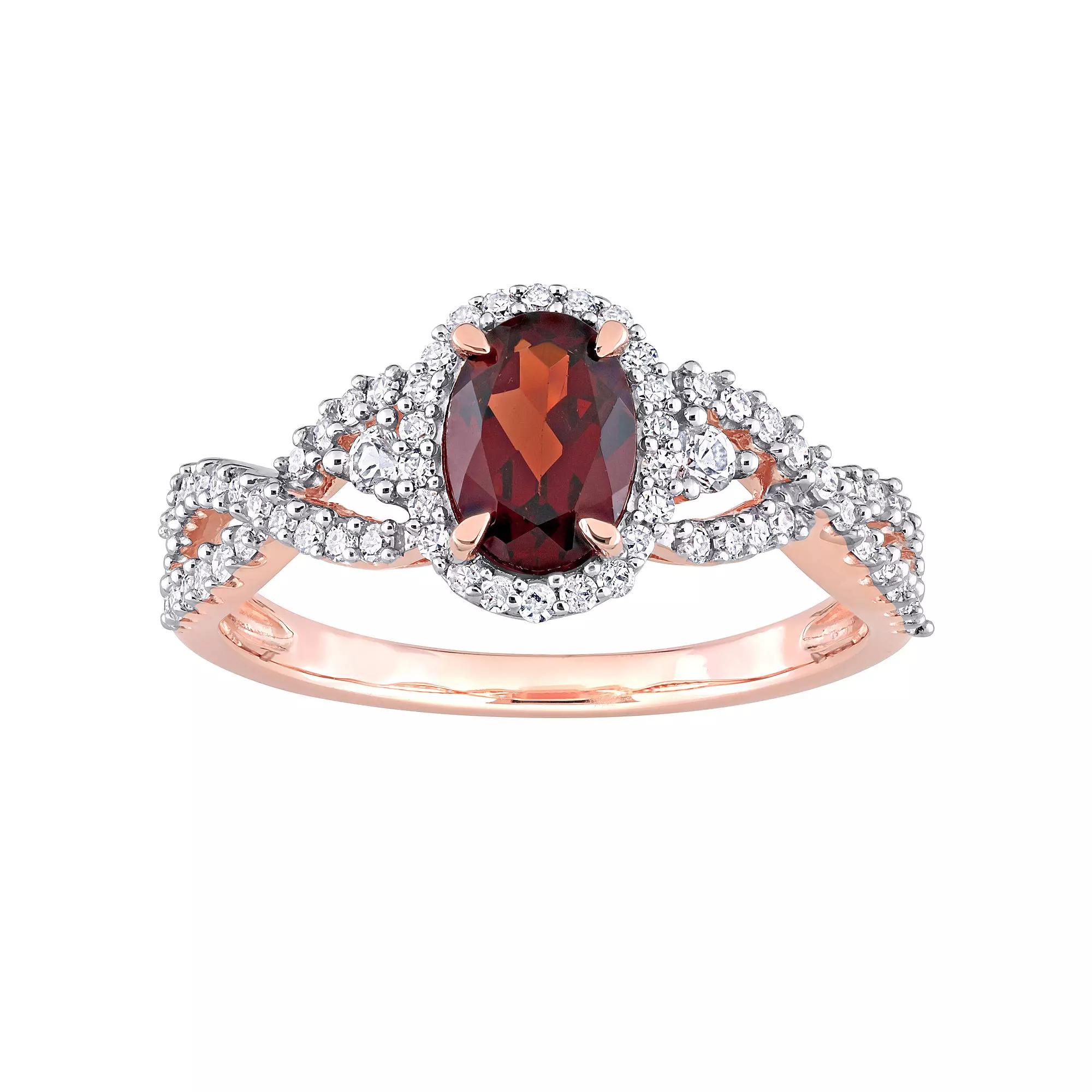 Stella Grace 10k Rose Gold Garnet, White Sapphire & 1/3 Carat T.W. Diamond Halo Twist Ring, Women's,  Product Image