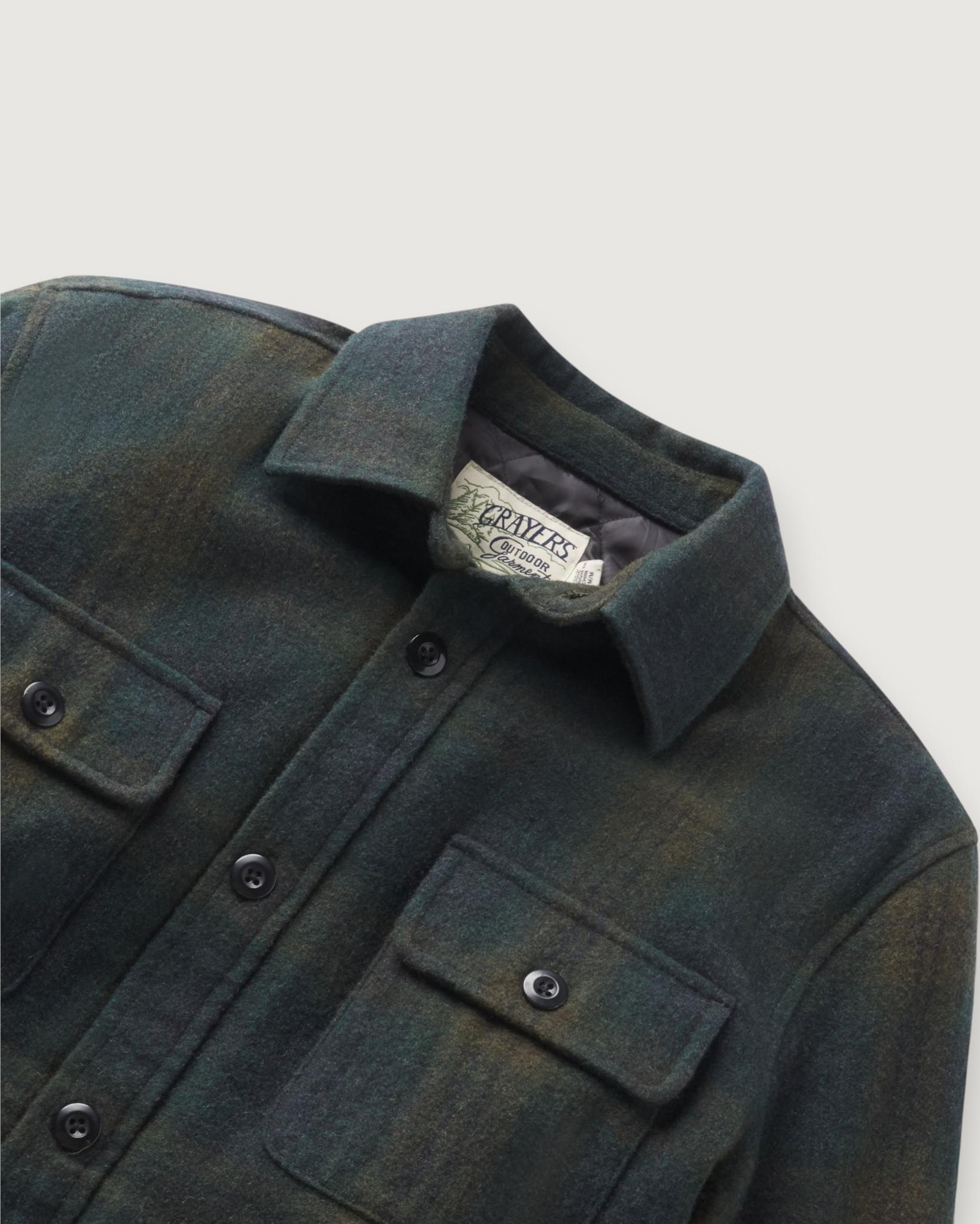 Retro Wool Padded Shirt Jacket - Olive Plaid Product Image