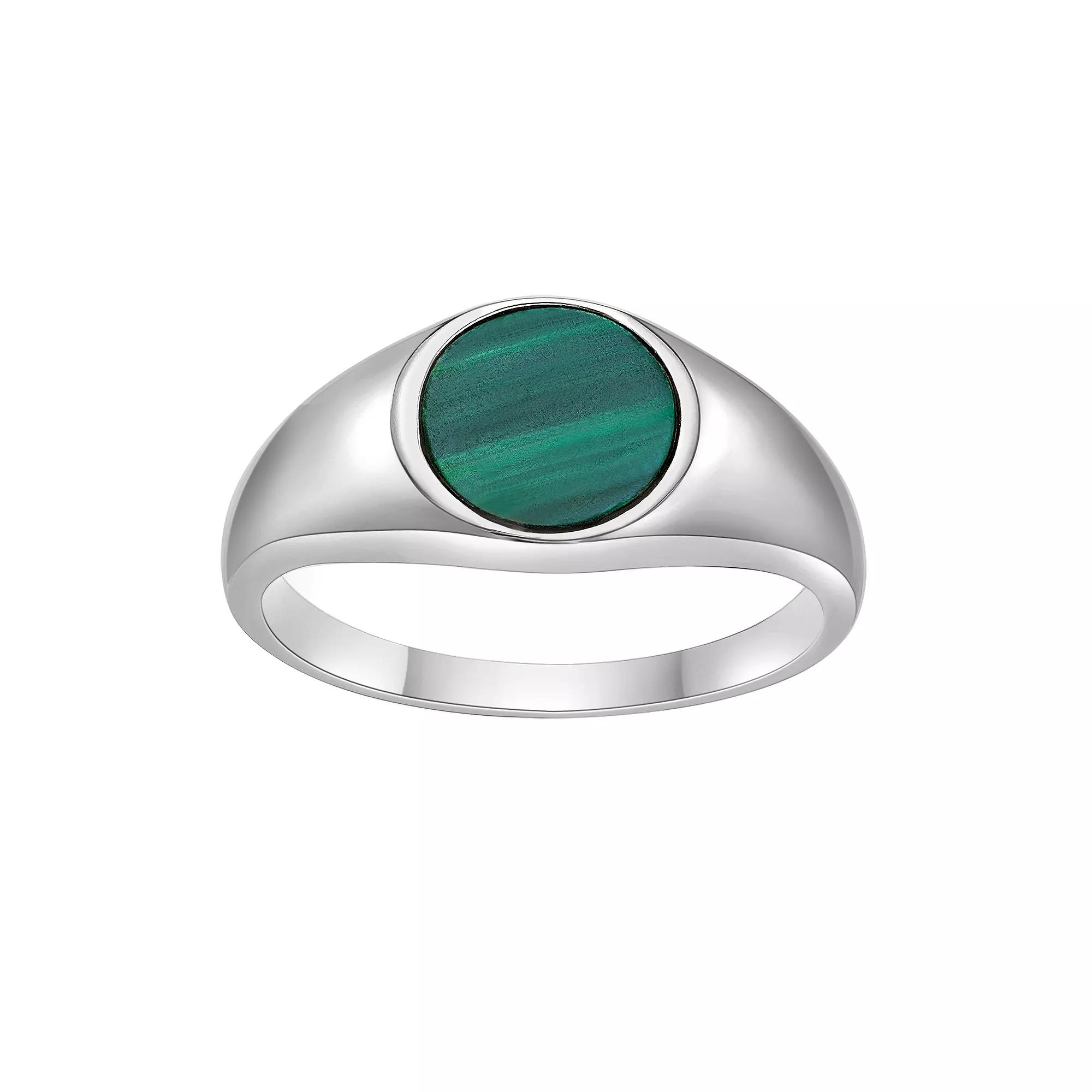 Gemminded Sterling Silver Malachite Signet Ring, Women's, Size: 8 Product Image