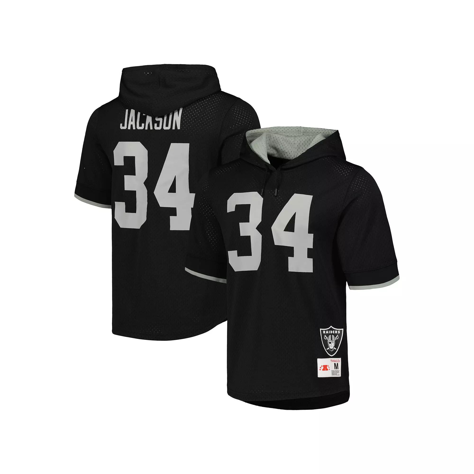 Men's Mitchell & Ness Bo Jackson Black Los Angeles Raiders Gridiron Classics Retired Player Name & Number Mesh Hoodie T-Shirt,  Product Image
