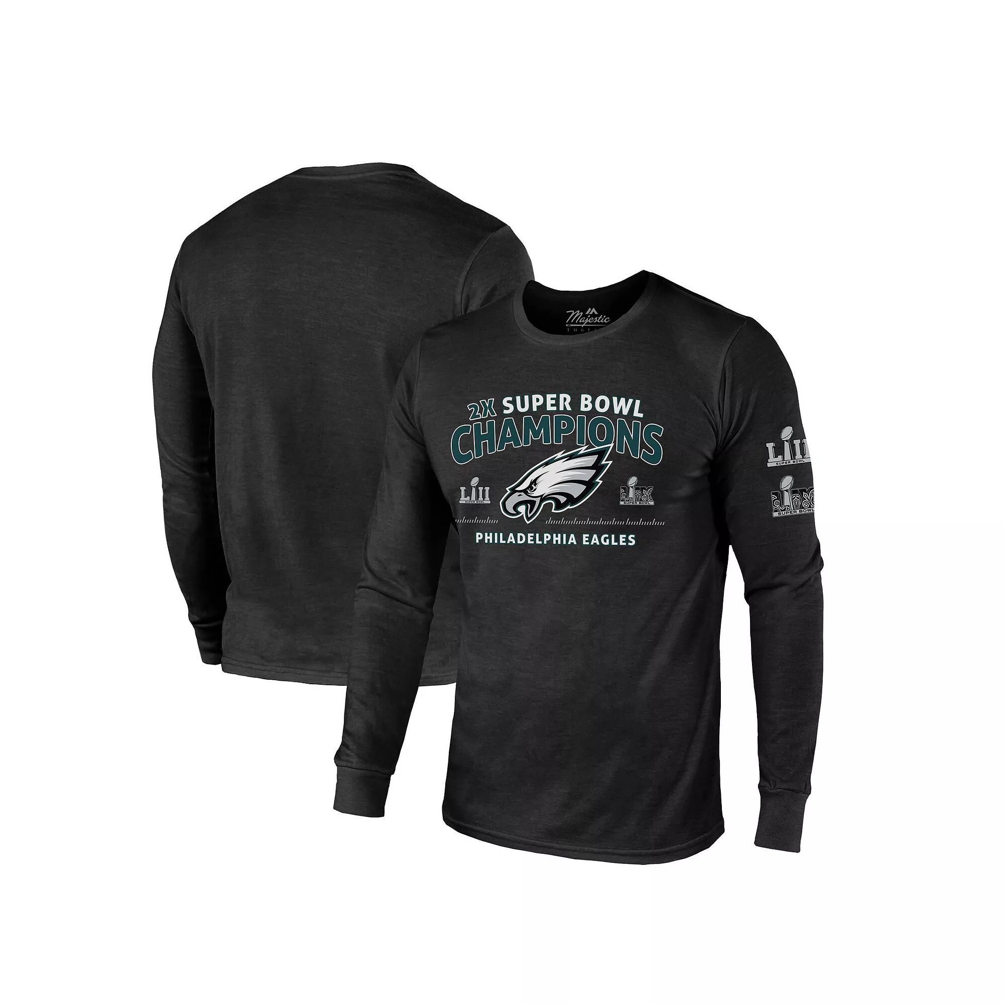 Men's Majestic Threads Black Philadelphia Eagles Two-Time Super Bowl Champions Sky High Long Sleeve Tri-Blend T-Shirt, Size: Medium Product Image