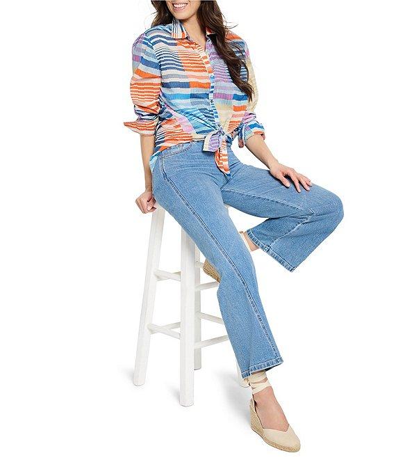 NIC + ZOE Sunset Stripe Point Collar Long Sleeve Boyfriend Shirt Product Image