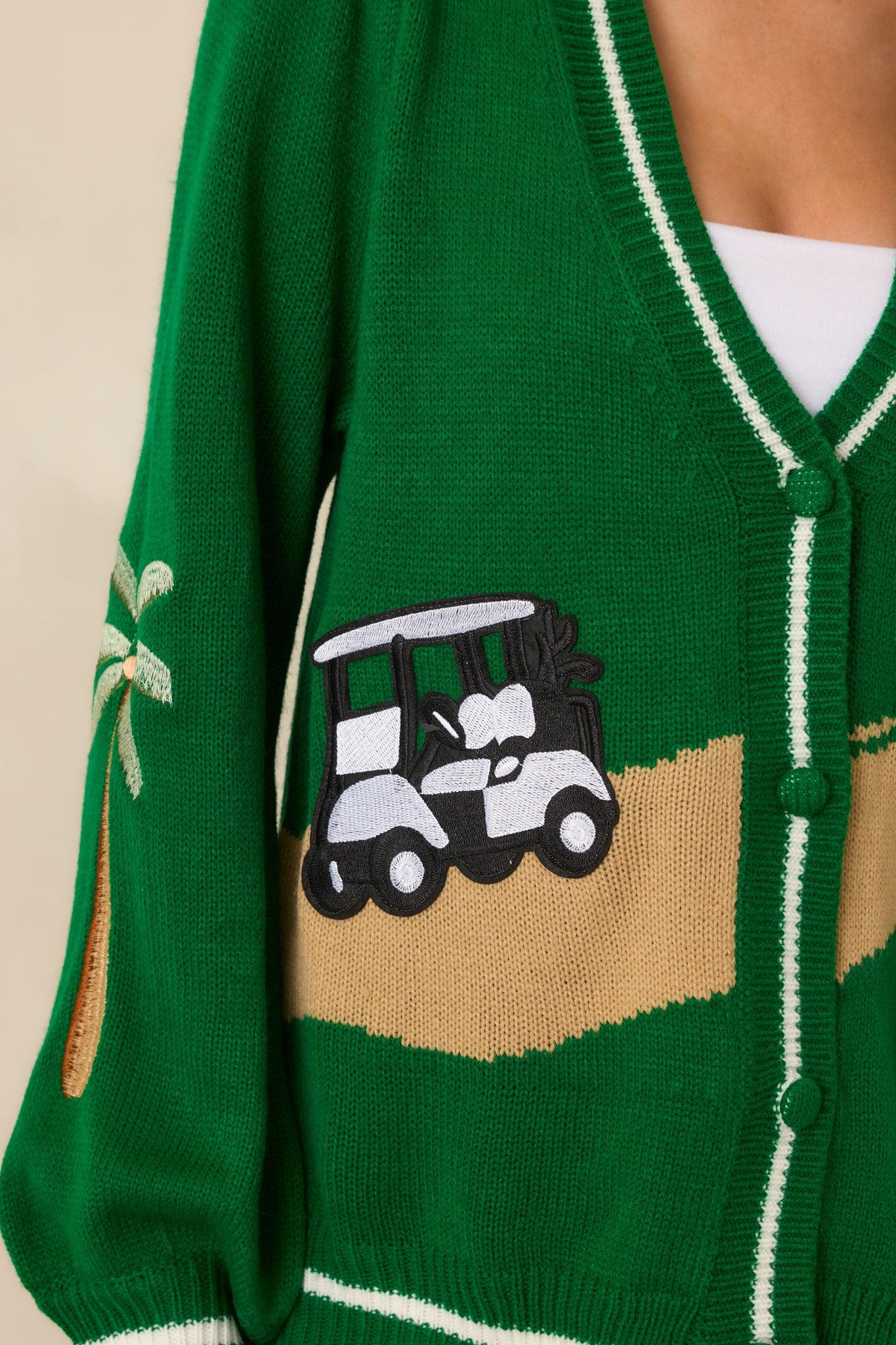 Hole In One Green Knit Button Front Golf Cardigan Product Image