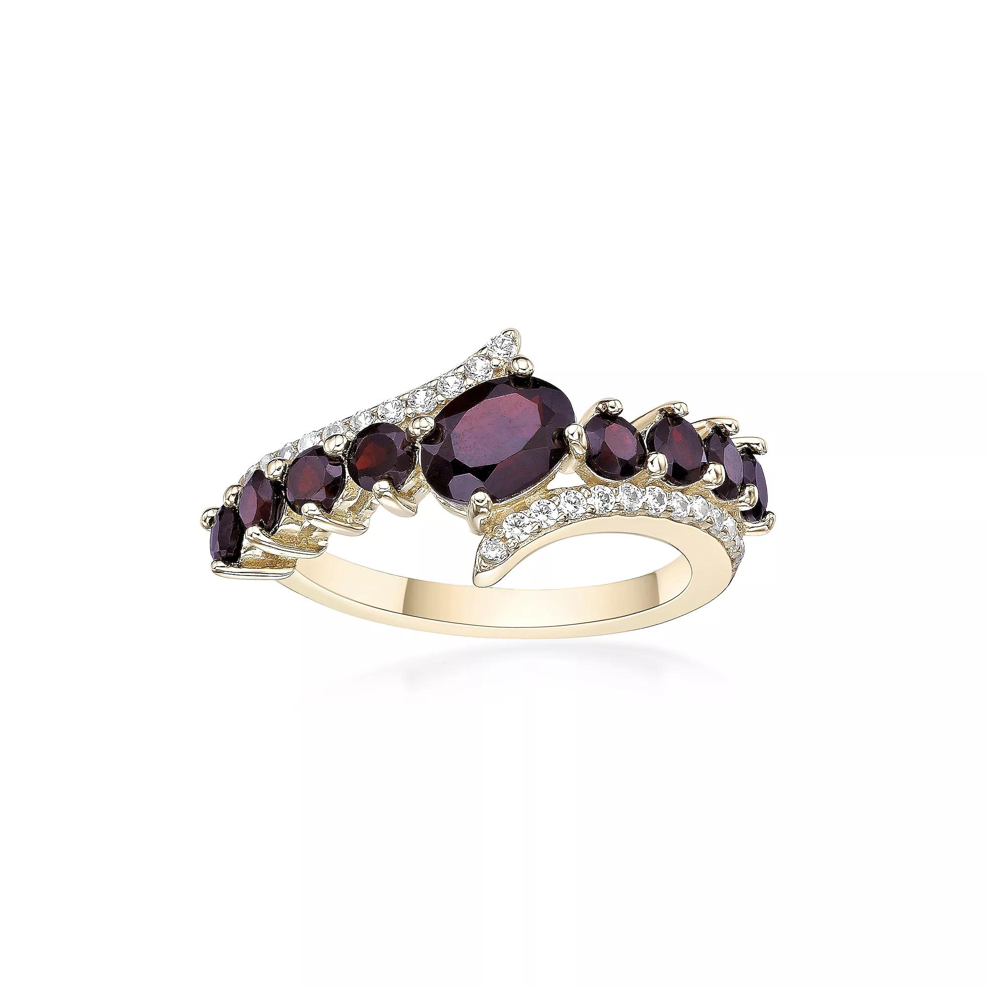 Gemminded 2 Micron Gold Over Silver Garnet & White Topaz Ring, Womens Gold Tone Product Image