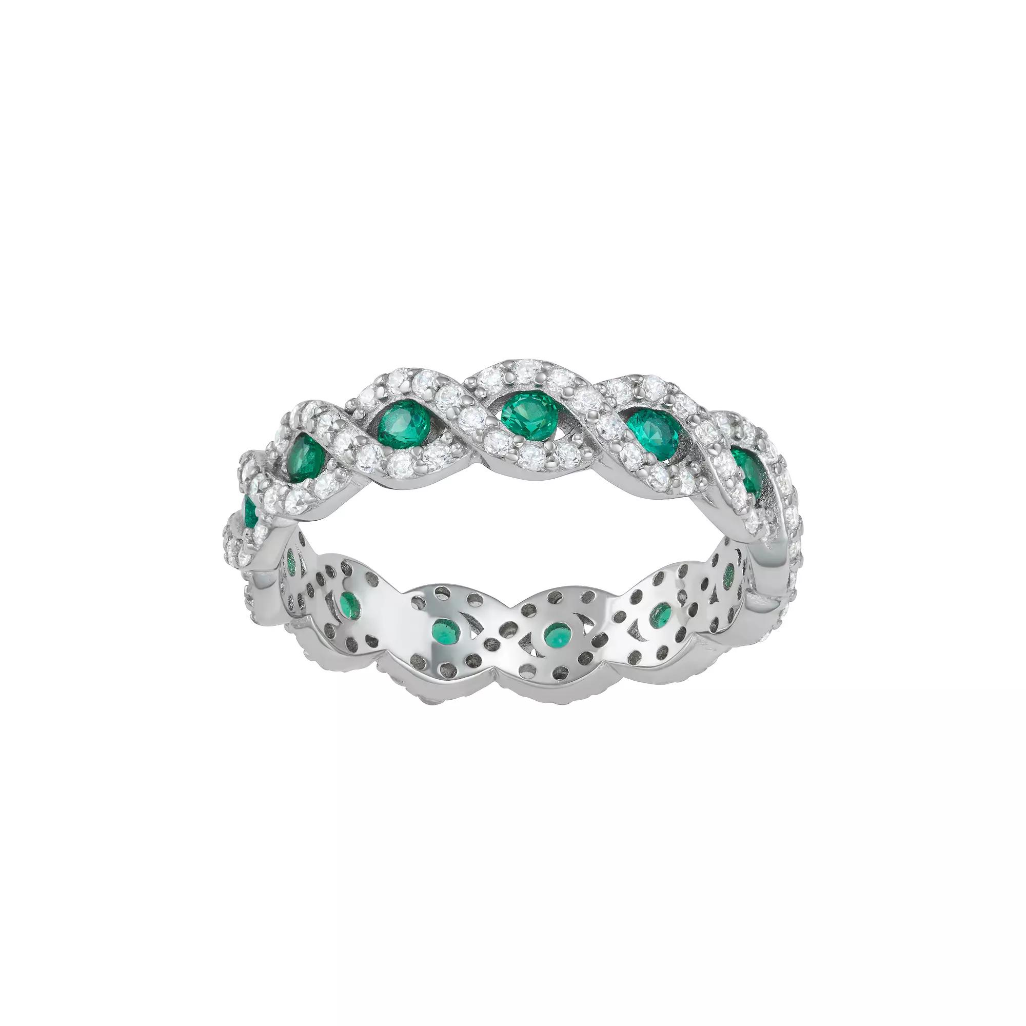 Sterling Silver Lab-Created Green Spinel & Cubic Zirconia Ring, Women's,  Product Image