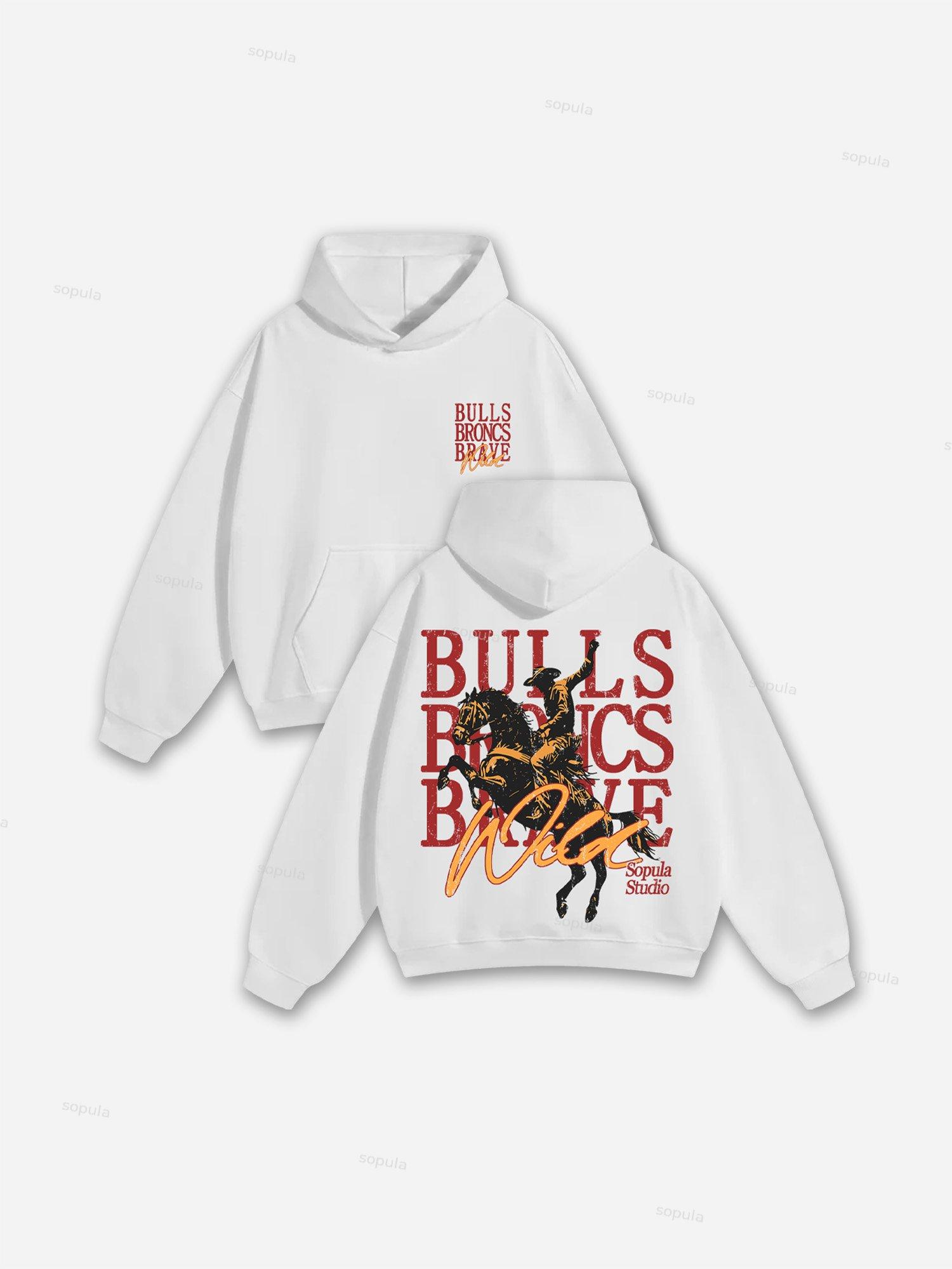 Cowboy Rodeo Bulls Broncs Brave Print Cotton Hoodie Product Image