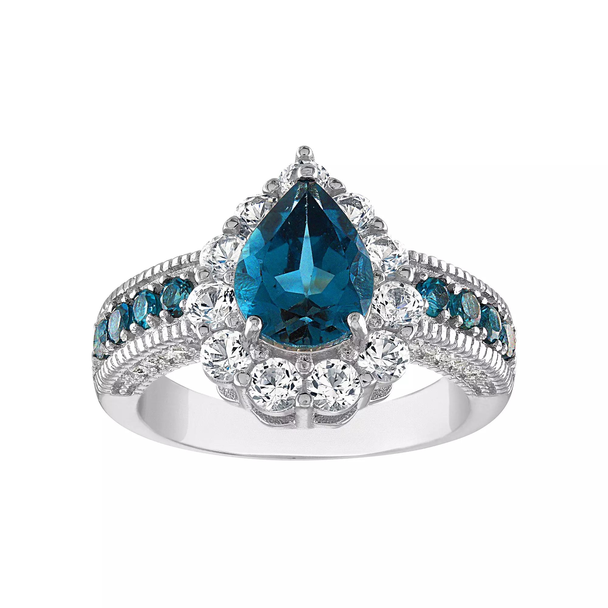 Designs by Gioelli Sterling Silver London Blue Topaz & Lab-Created White Sapphire Ring, Women's,  Product Image