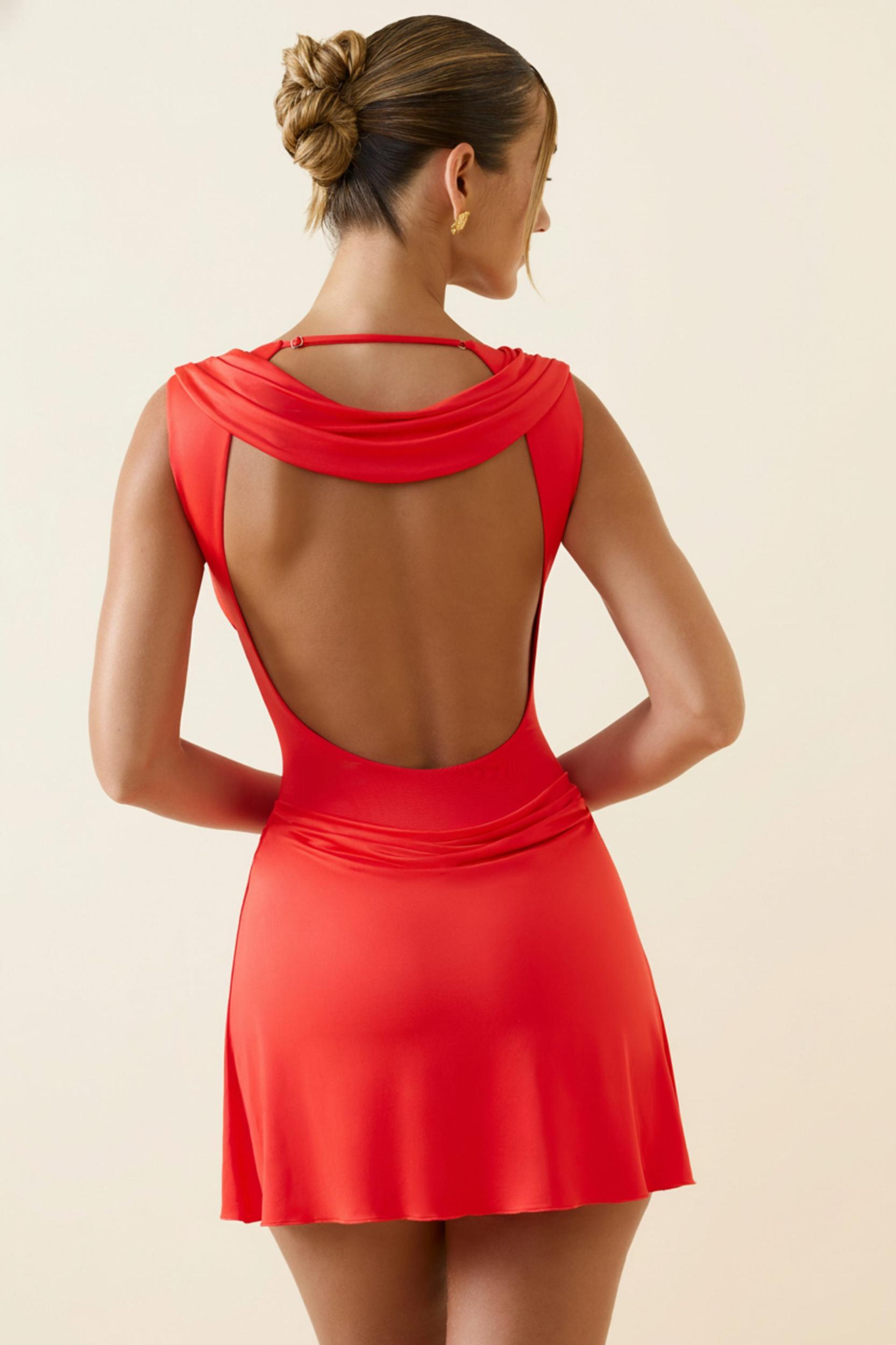 Draped Open-Back A-Line Mini Dress in Scarlet Product Image