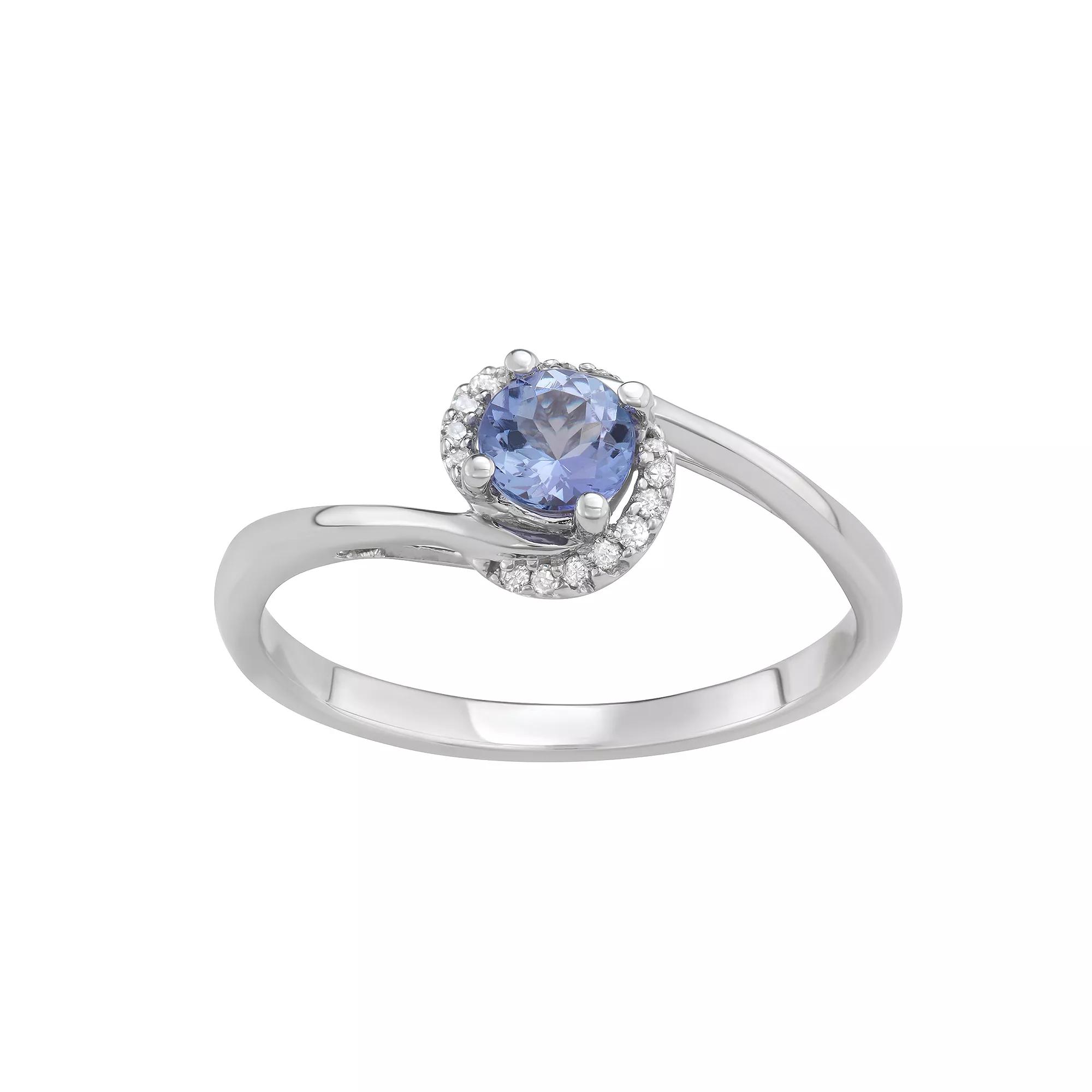 14k White Gold 1/10 Carat T.W. Diamond & Gemstone Bypass Ring, Women's, Size: 5, Tanzanite Product Image