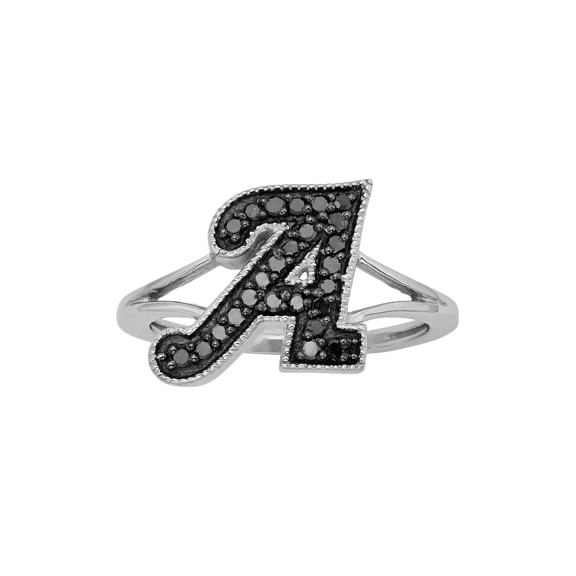 Jewelexcess Sterling Silver 1/4-ct. T.W. Black Diamond Initial Ring, Womens Product Image