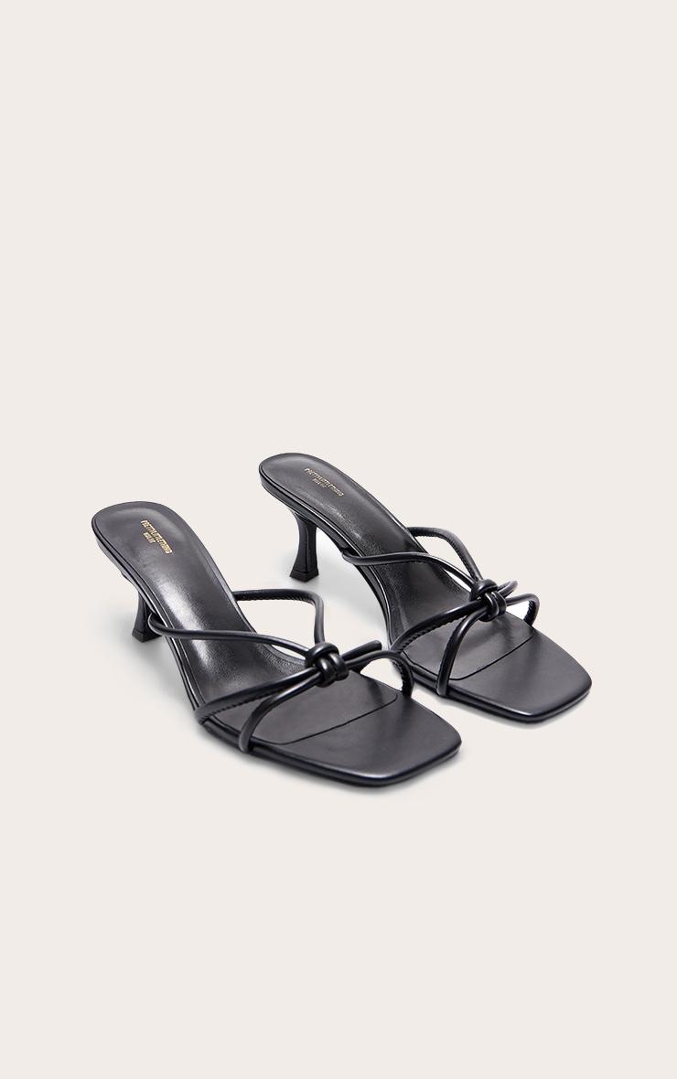 Black PU Wide Fit Square Toe Knotted Heeled Mules Product Image