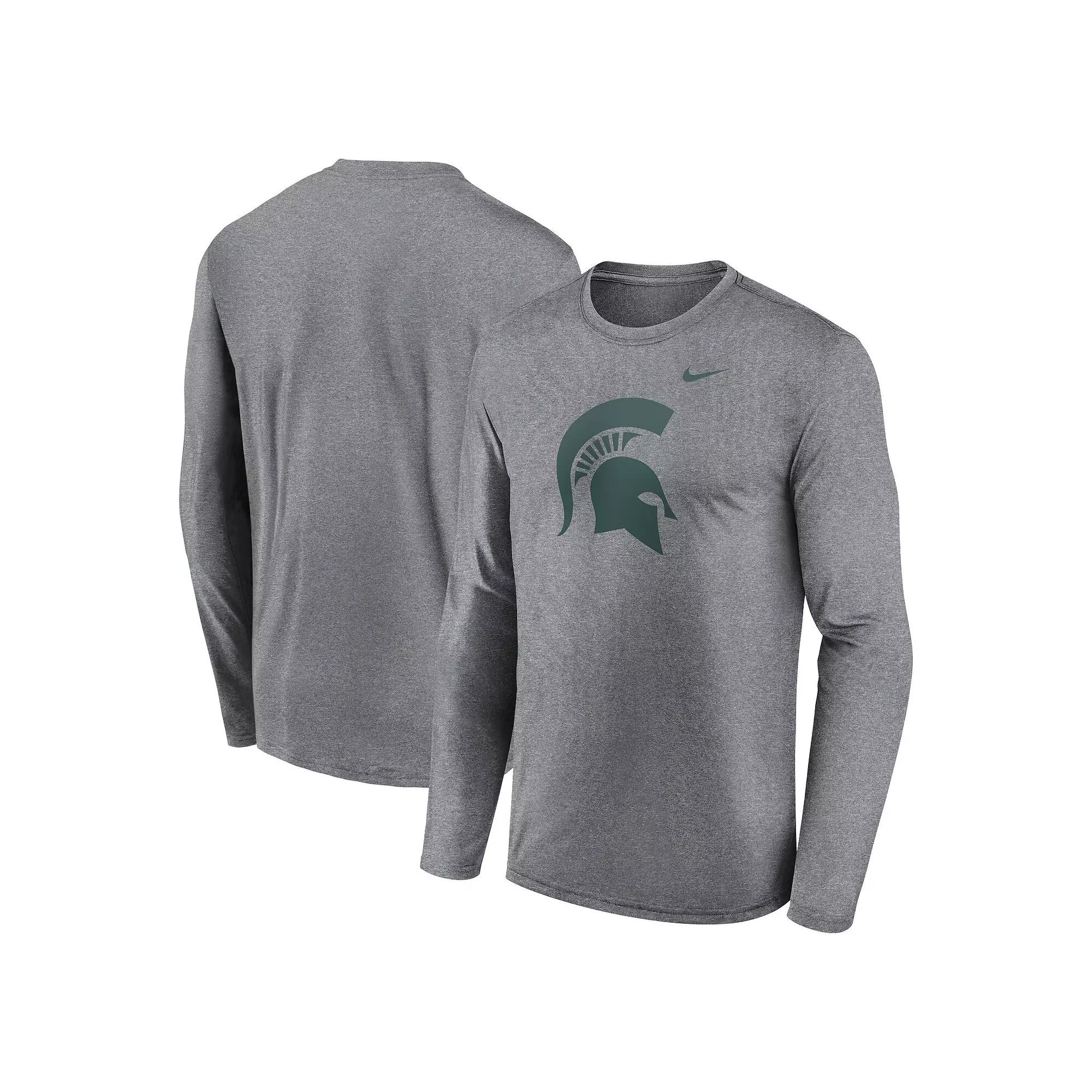 Men's Nike Heather Gray Michigan State Spartans Primetime Primary Legend Long Sleeve T-Shirt,  Product Image