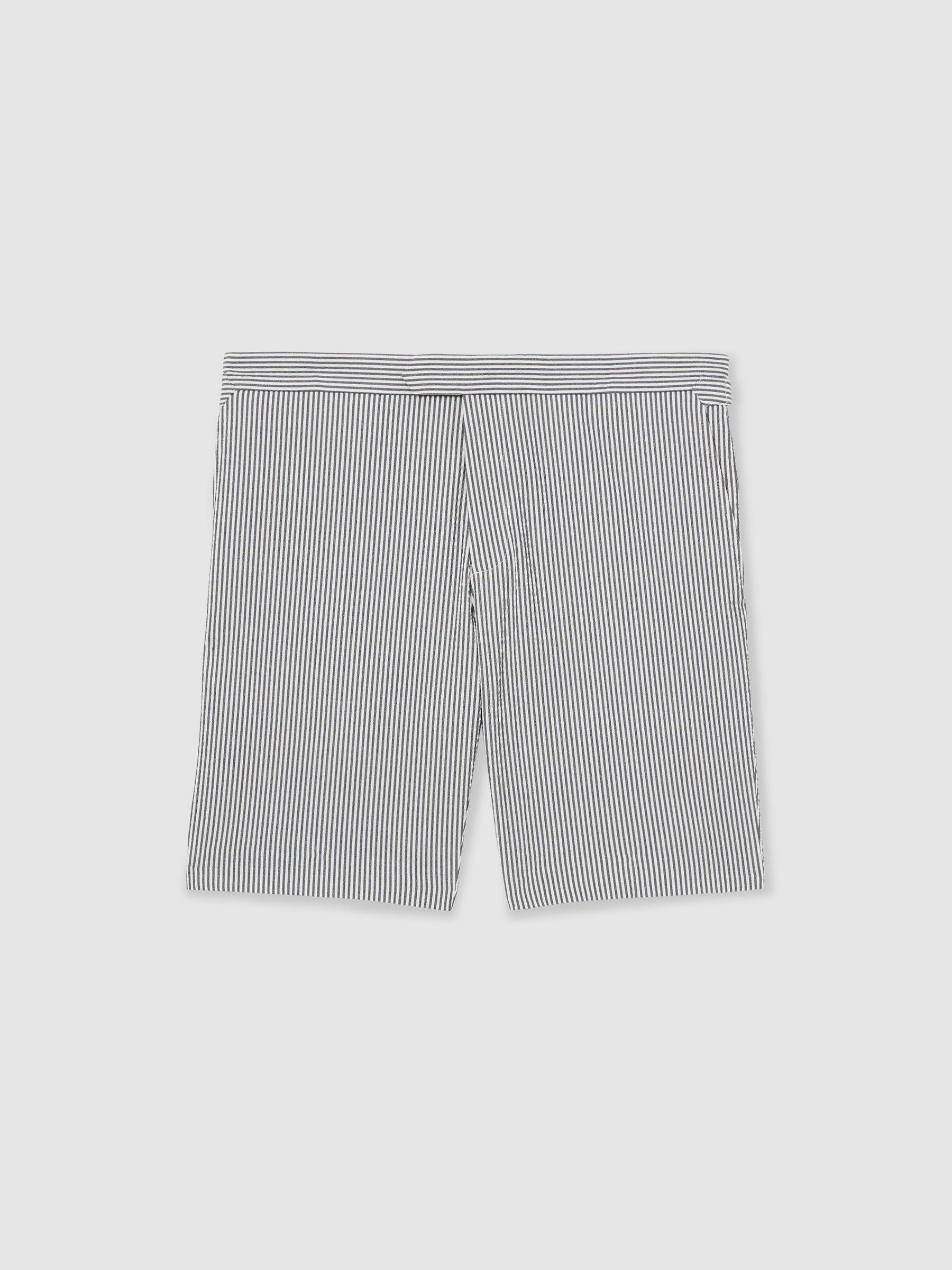 Stretch-Cotton Seersucker Striped Shorts in Navy/White Product Image
