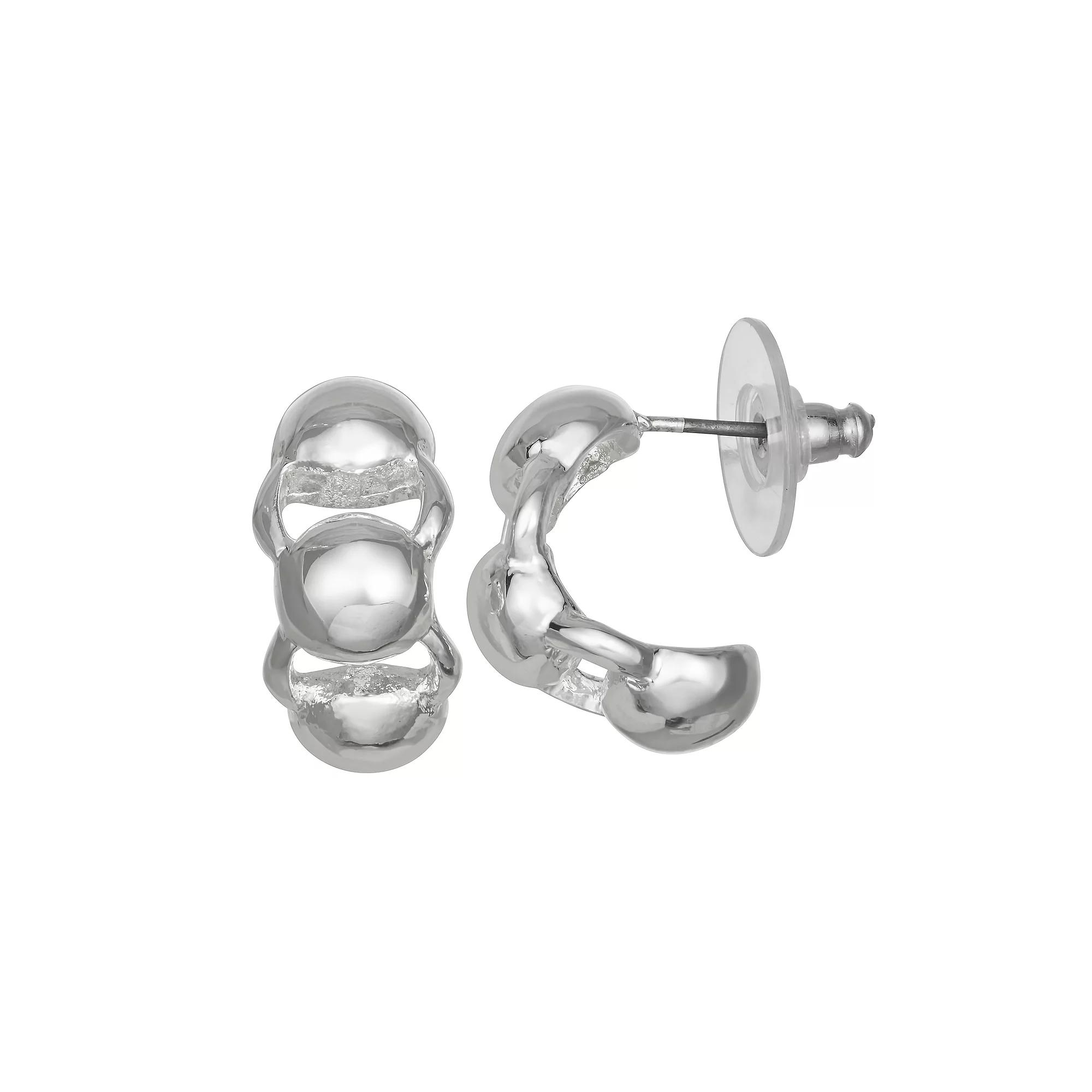 Nine West Silver Tone C Huggie Earrings, Womens Product Image