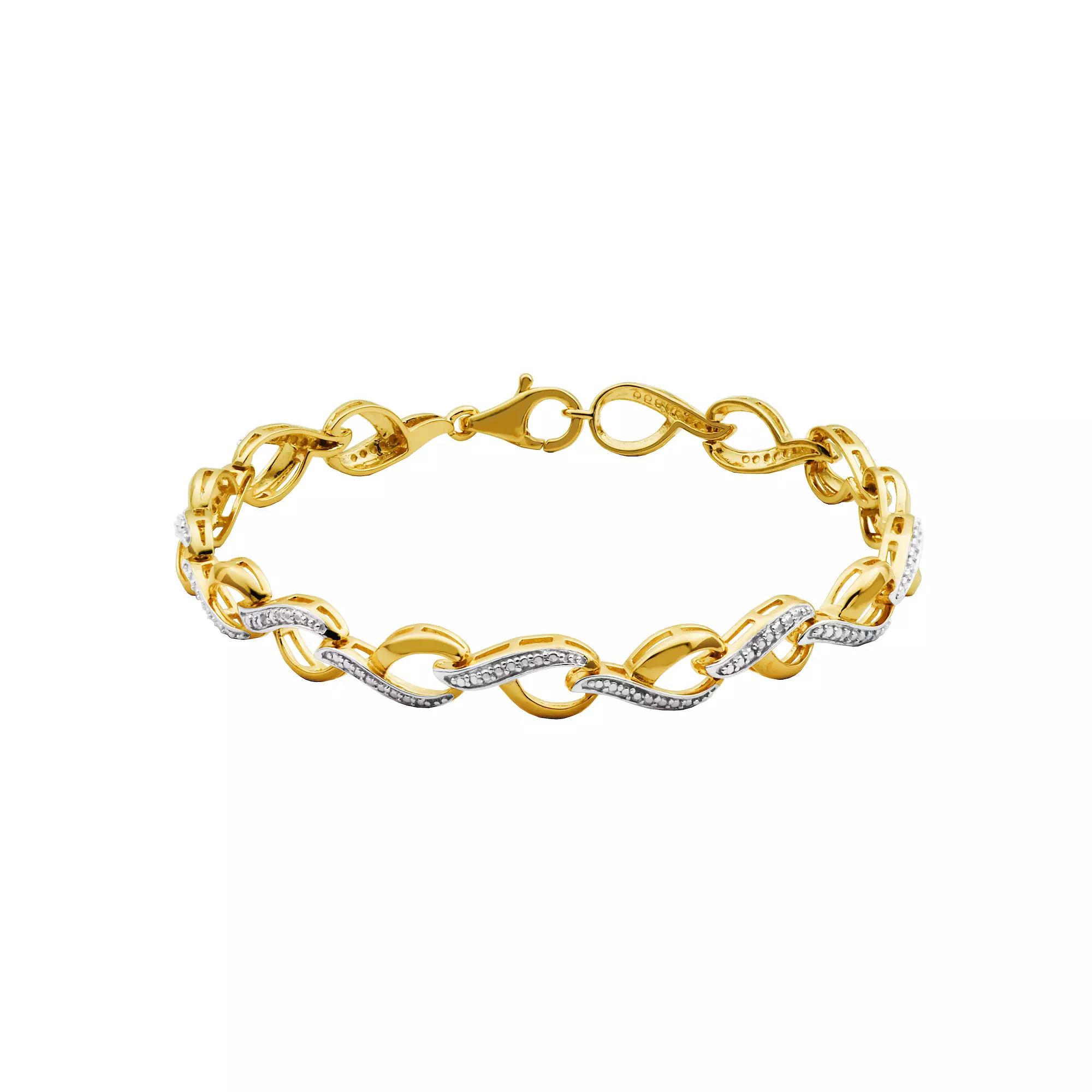 18k Gold Over Silver Diamond Accent Infinity Bracelet, Women's, Size: 7.5", White Product Image