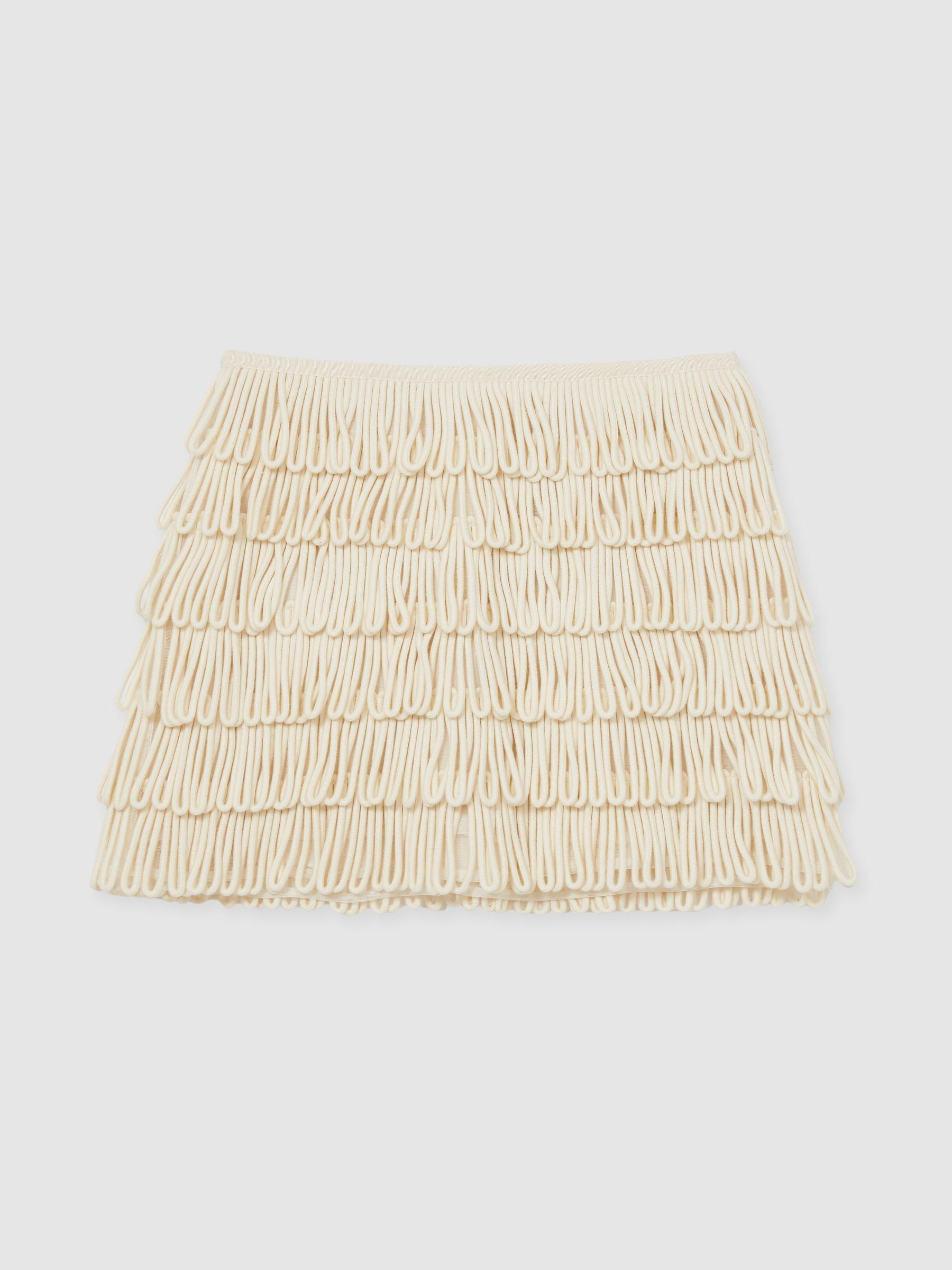 Loop-Stitch Fringe Mini Skirt in Ivory Product Image
