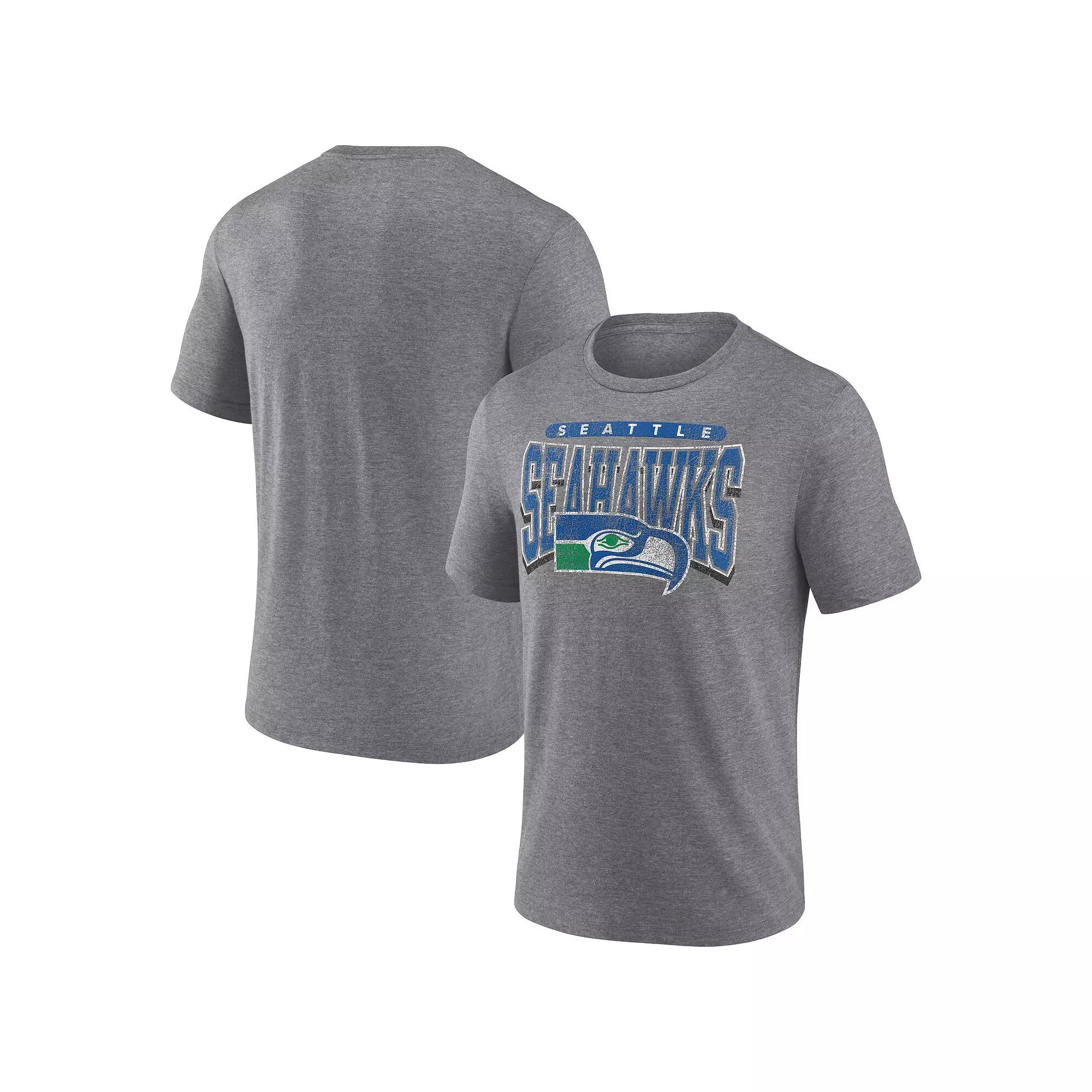 Men's Fanatics Heather Gray Seattle Seahawks Warped Block Tri-Blend T-Shirt, Size: Medium, Grey Product Image