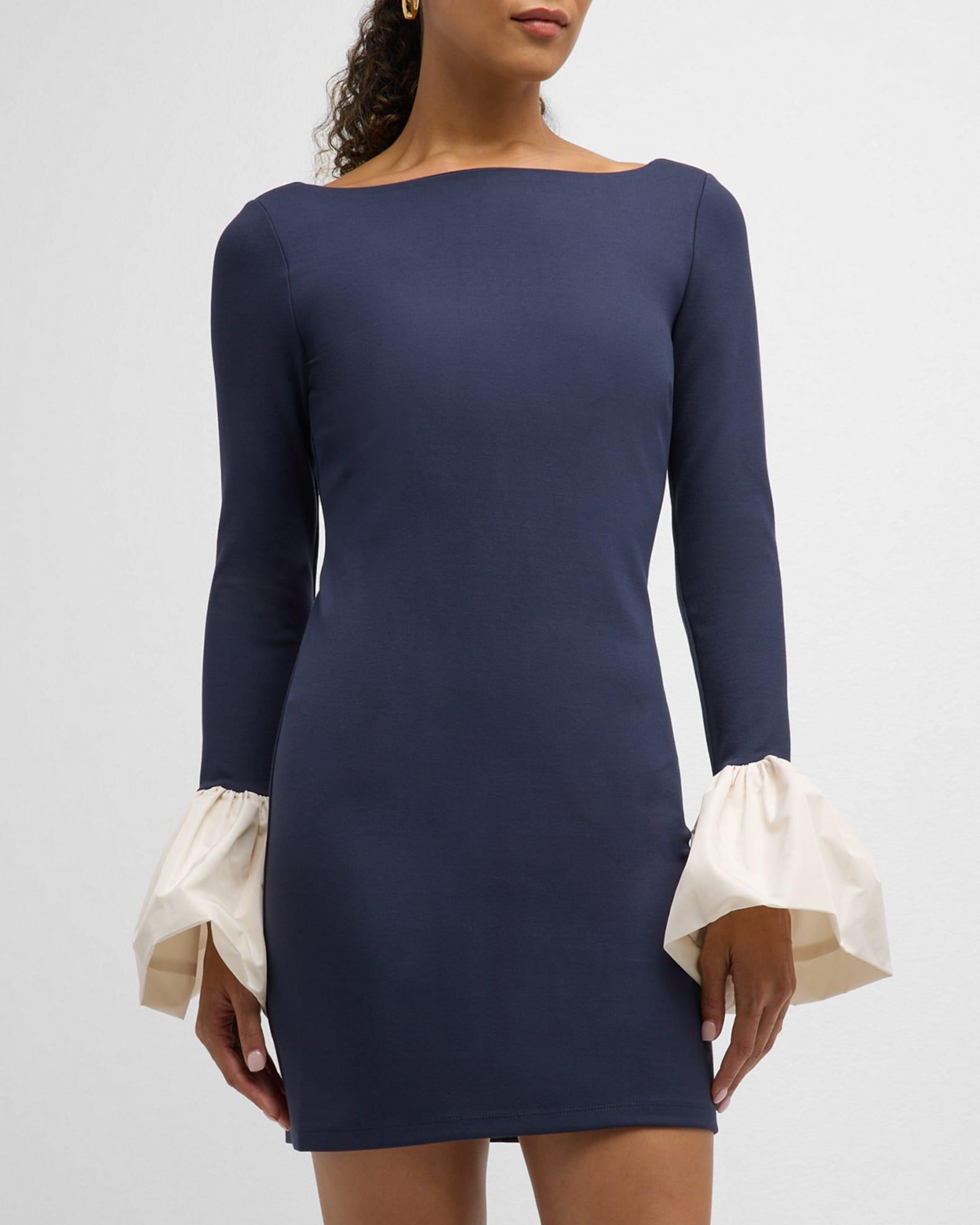 Hawthorne Peplum-Cuff Boat-Neck Mini Cocktail Dress Product Image