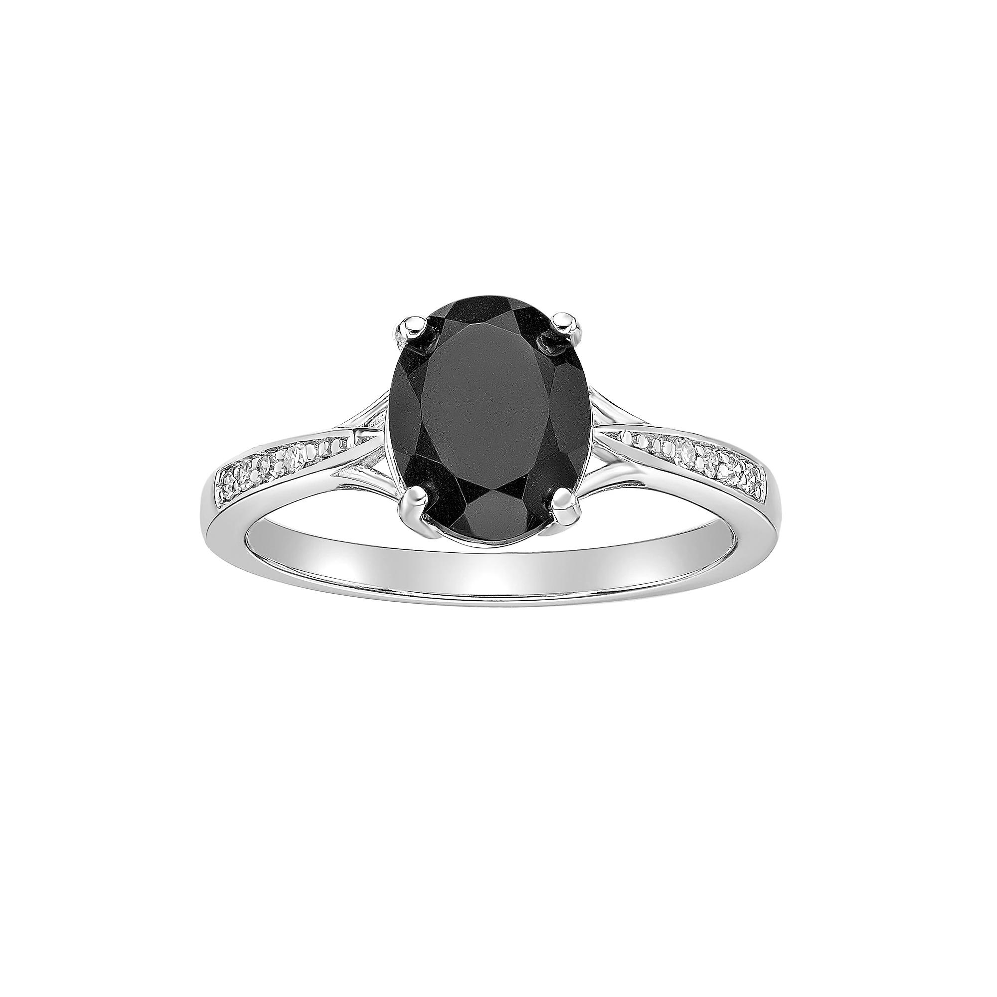 Gemminded Sterling Silver Onyx & Diamond Accent Oval Ring, Women's, Size: 7 Product Image