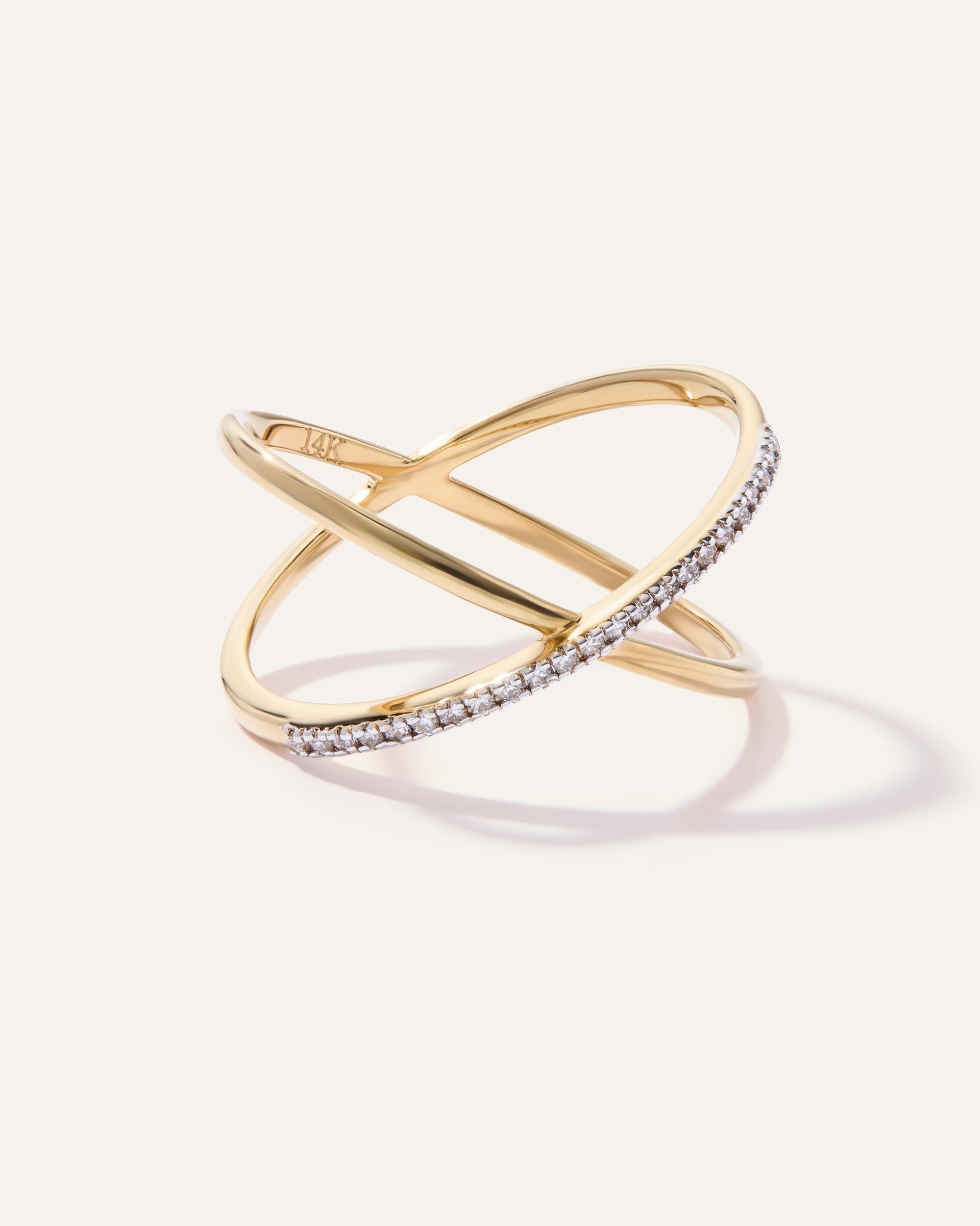 Quince | Women's 14K Gold Diamond Pave Crossover Ring Product Image