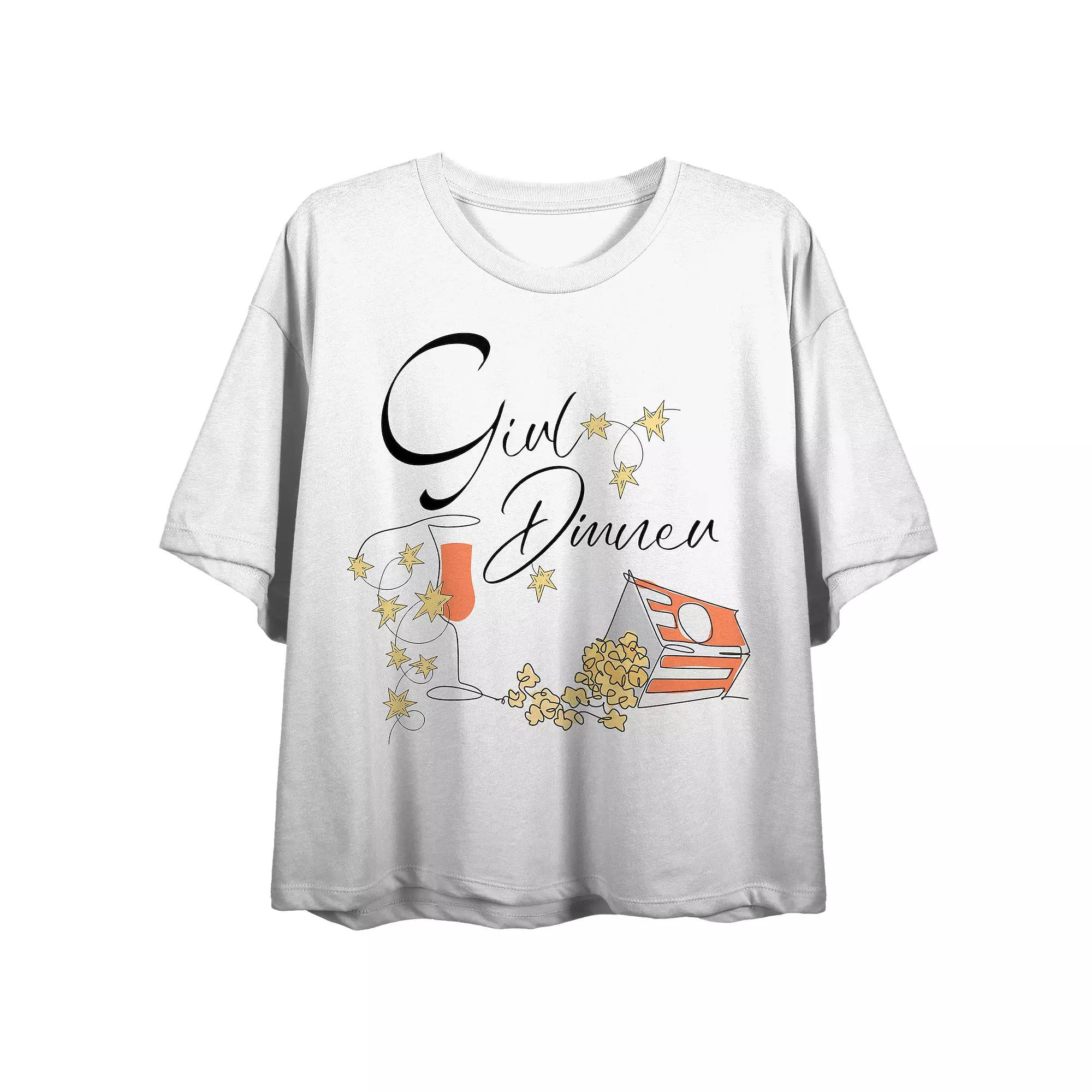 Juniors' Girl Dinner Cursive Popcorn Graphic Tee, Girl's,  Product Image
