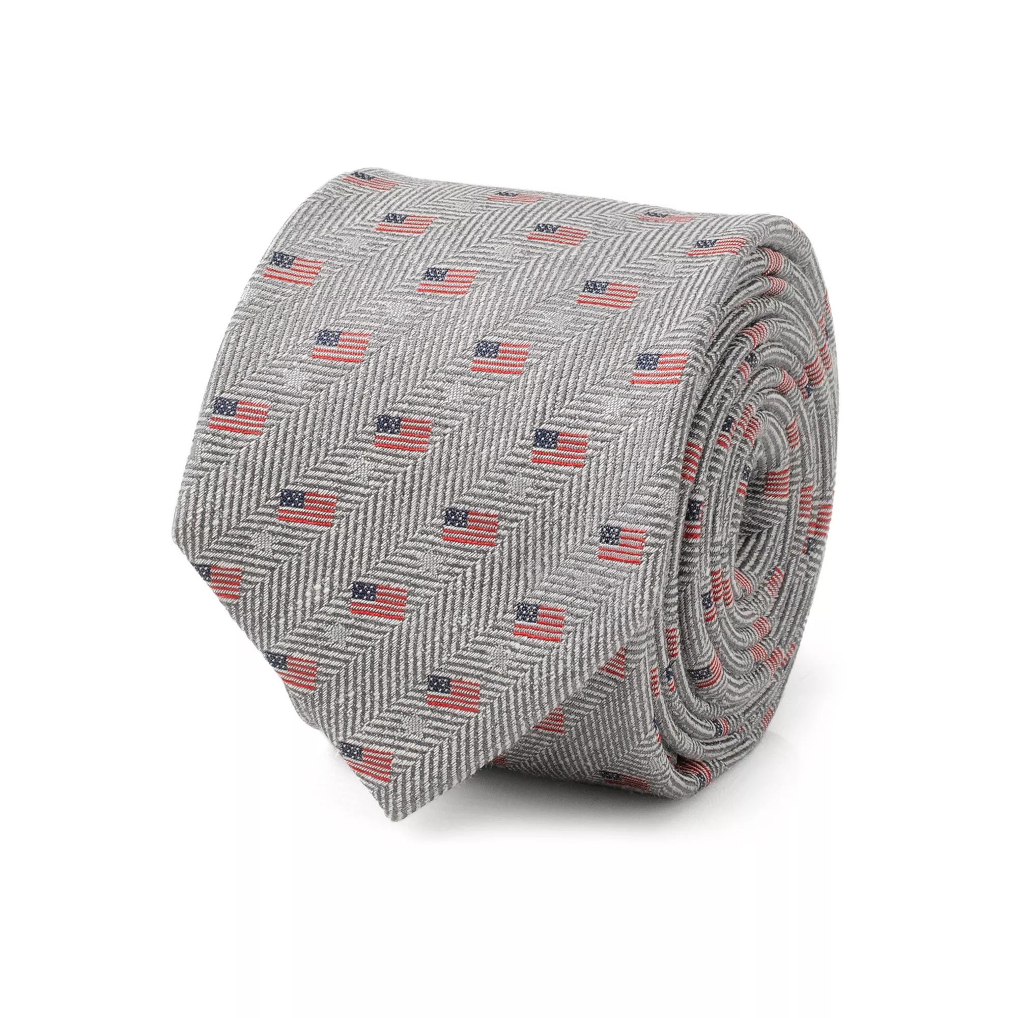 Men's Cuff Links, Inc. American Flag Tie, Light Gray Product Image