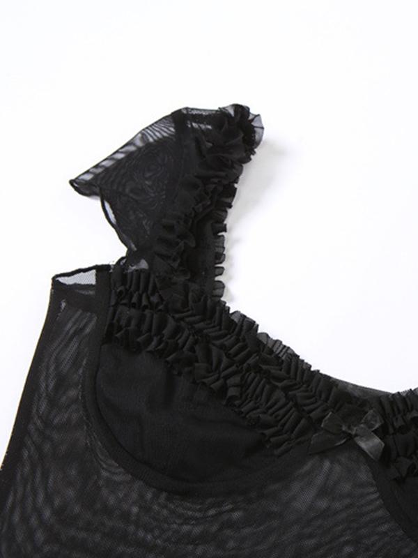 Mesh Square Neck Cropped Short Sleeve Tee Product Image