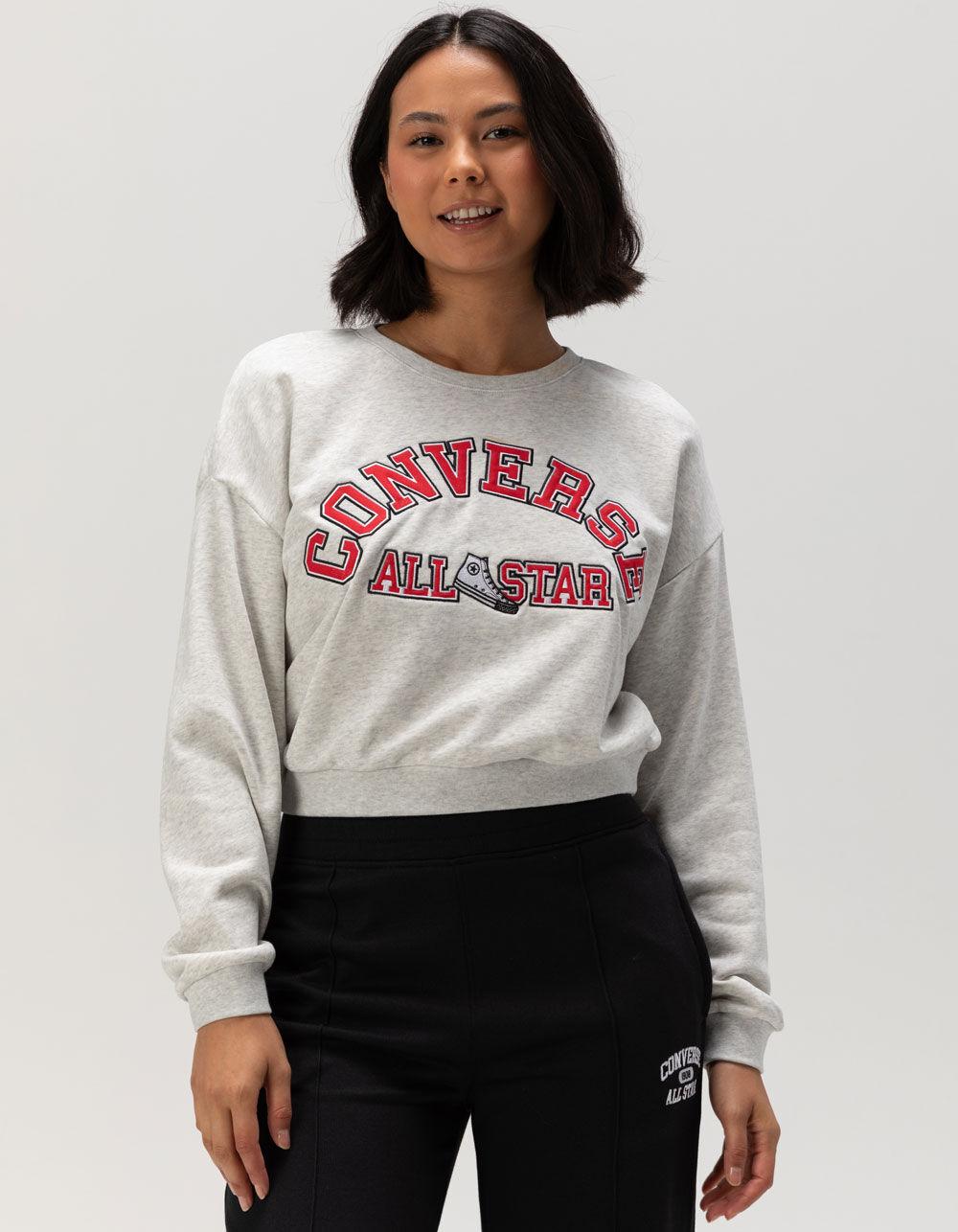 CONVERSE Retro Chuck Taylor Womens Crop Crewneck Sweatshirt - LIGHT GRAY Product Image