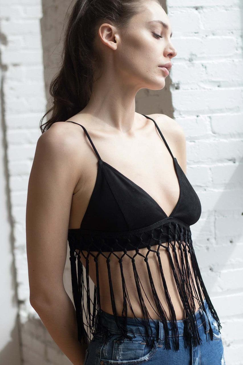 Fringe Trim Suede Bralette Product Image