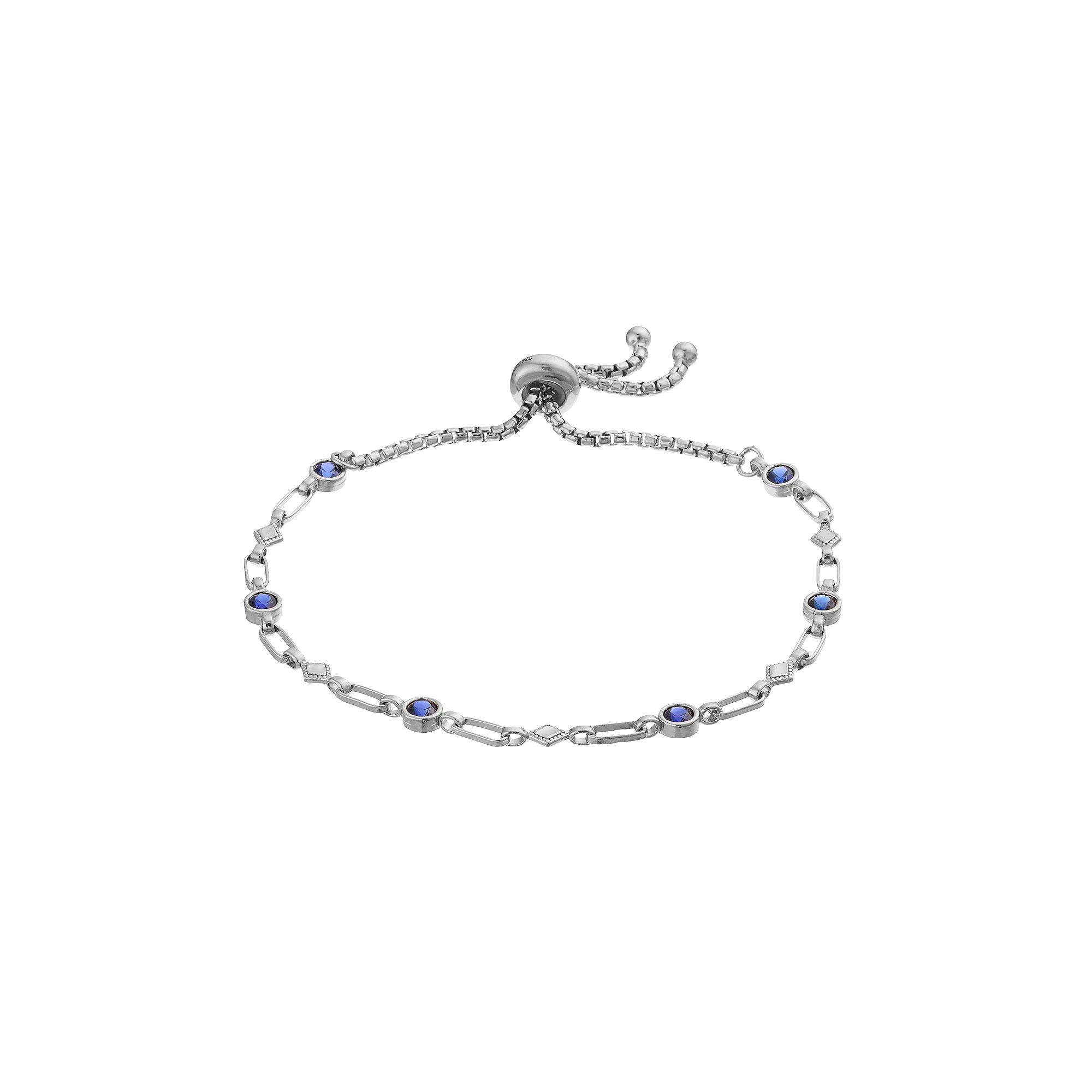 Kristen Kesho Sterling Silver Lab-Created Sapphire & Kite Link Adjustable Bolo Bracelet, Women's, Size: 9.50 Product Image