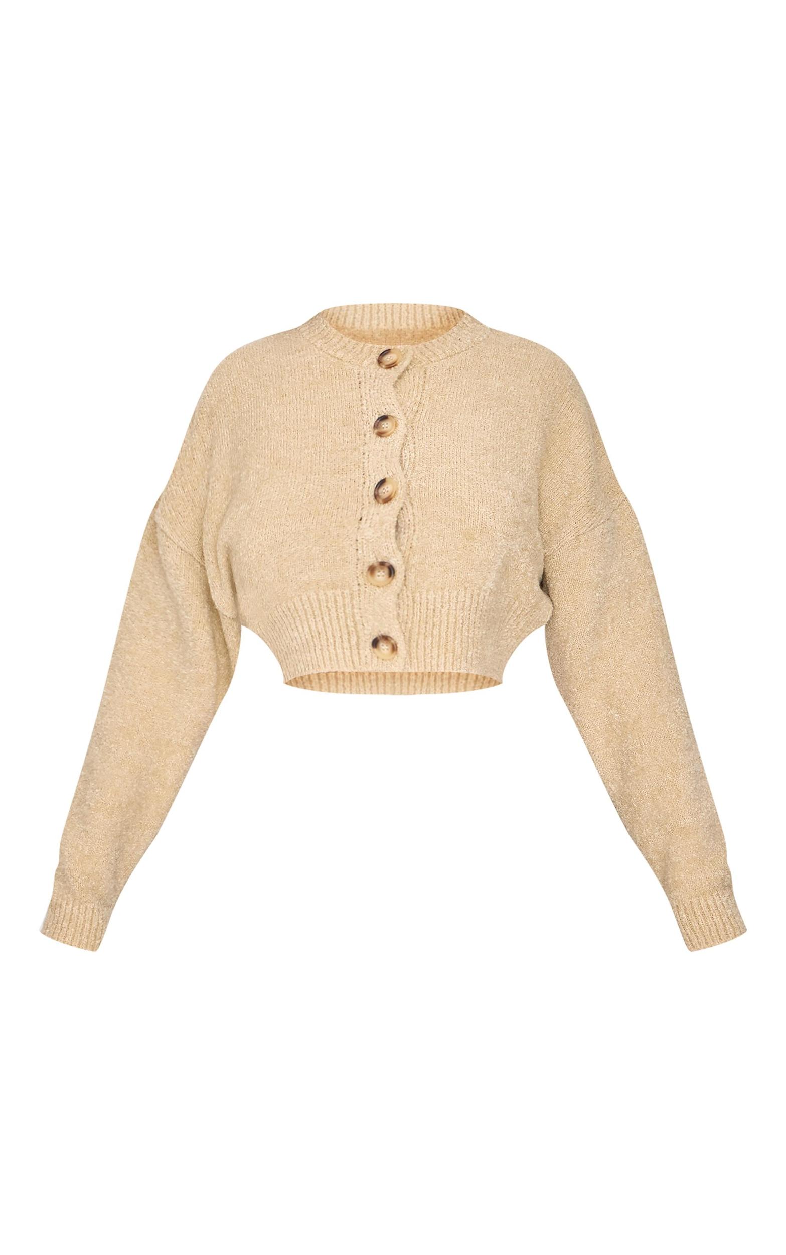 Petite Oatmeal Knitted Button Up Cardigan Product Image
