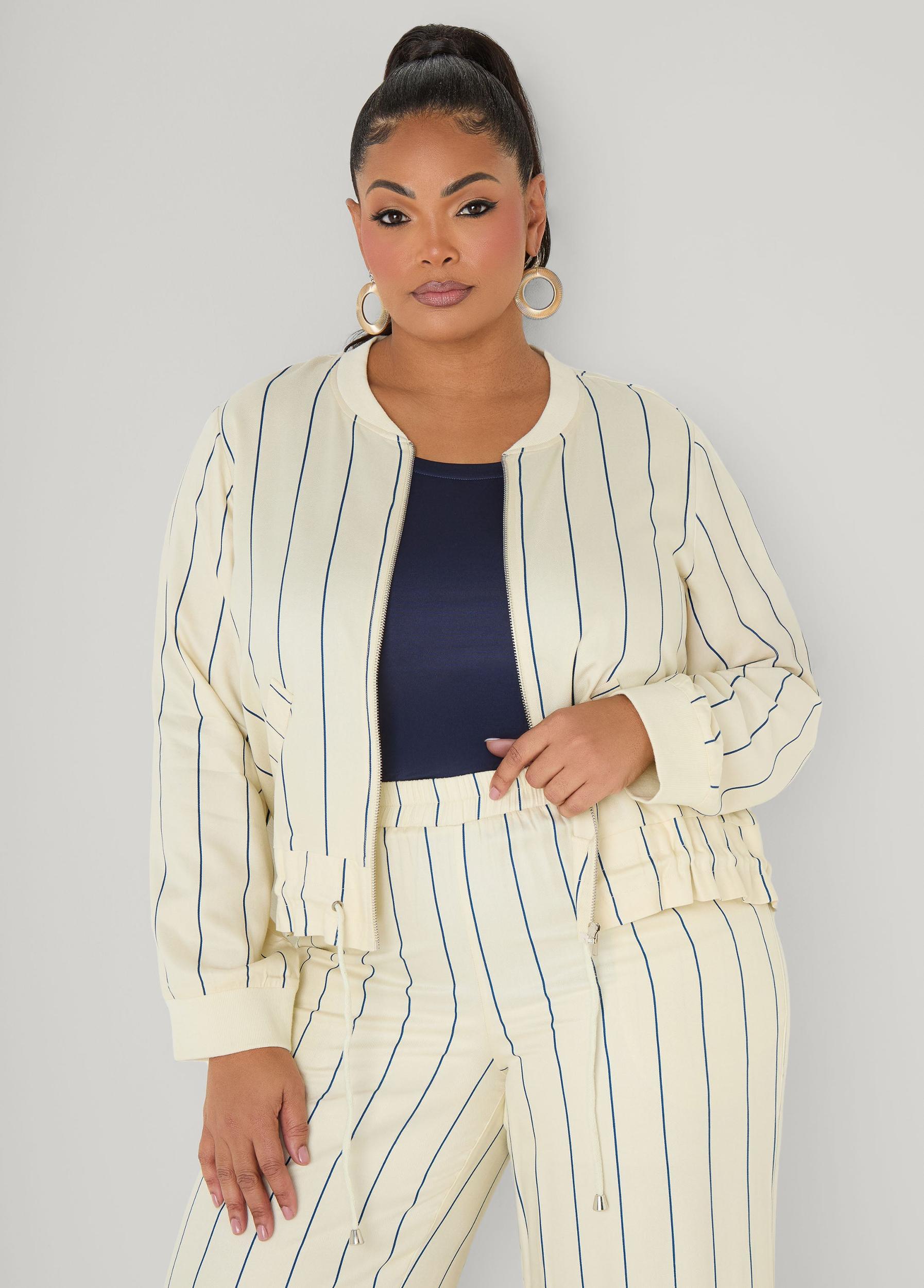 Pinstriped Zip Front Jacket Product Image