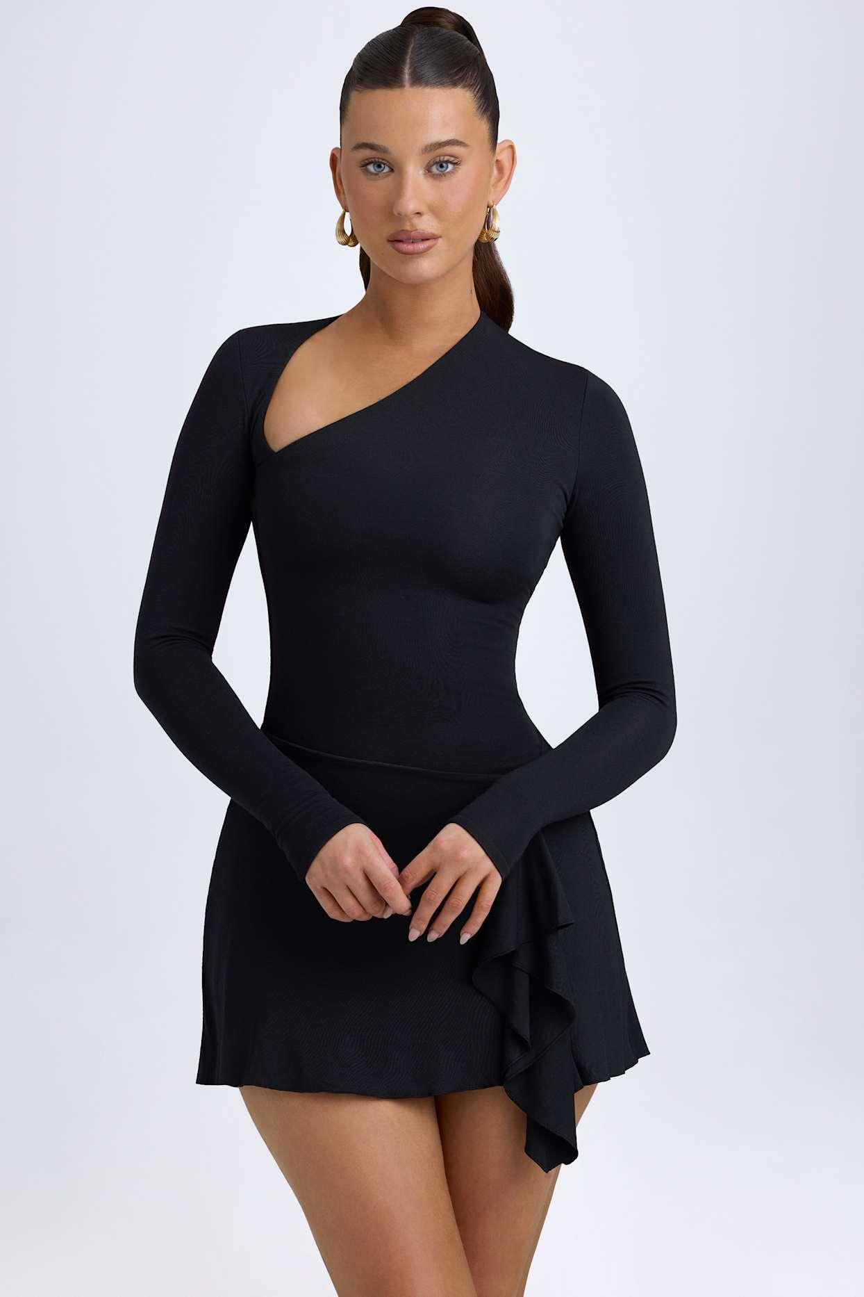 Modal Asymmetric A-Line Mini Dress in Black Product Image
