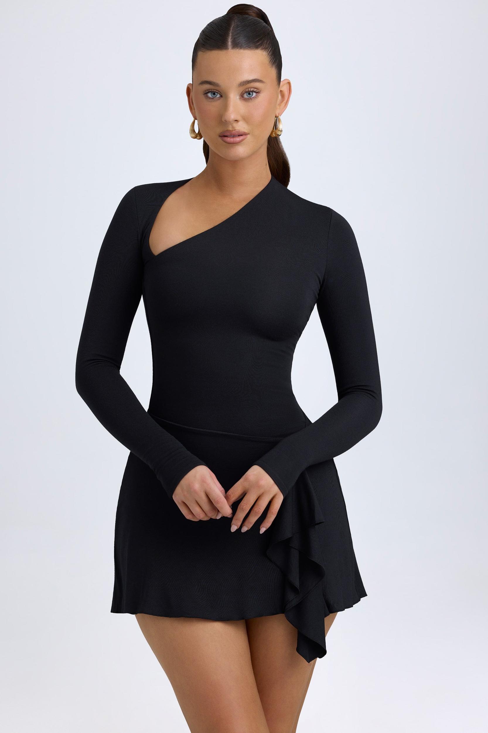 Modal Asymmetric A-Line Mini Dress in Black Product Image