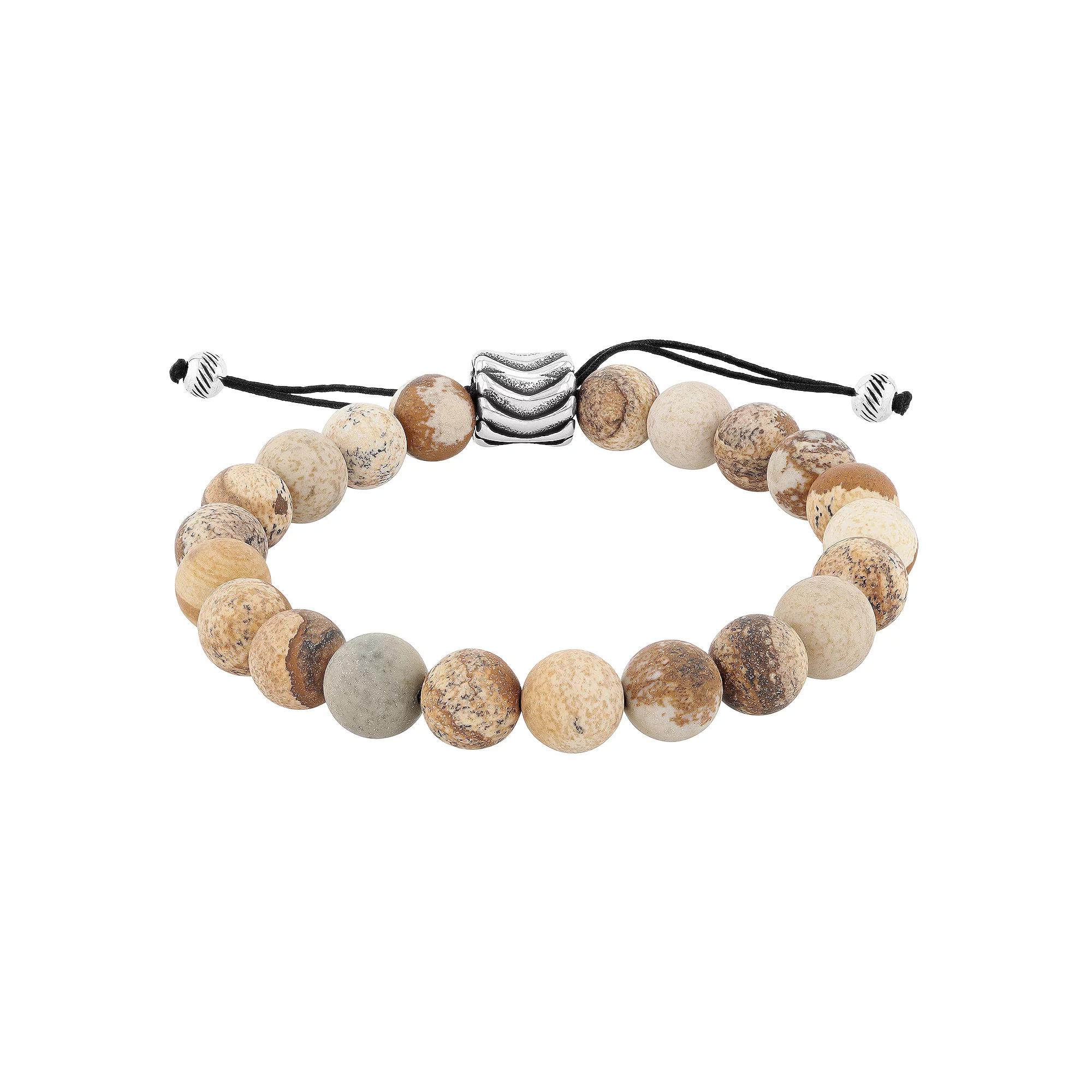 Men's Jewelry Nation Stainless Steel River Pebble Beaded Bolo Bracelet, Size: 8.5-11.5" Product Image