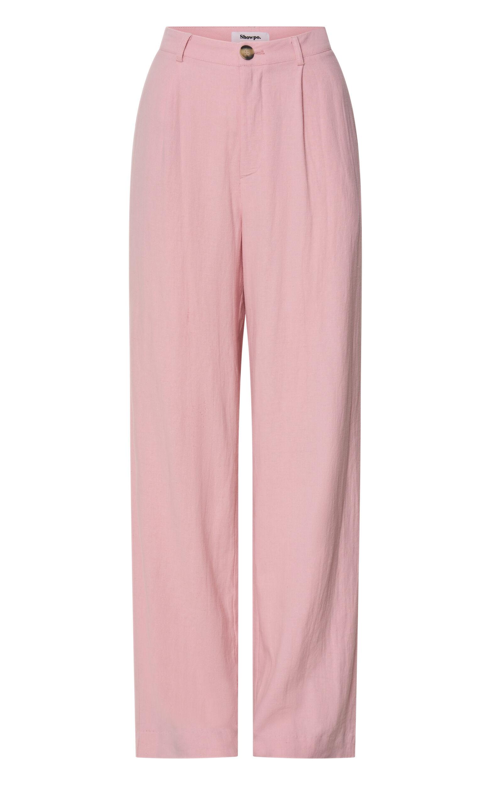 Bree Pants - Linen Mid Rise Relaxed Straight Leg Tailored Trousers in Light Pink Product Image