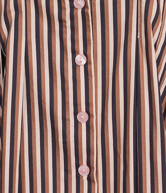 Sugarlips Striped Point Collar Dolman Sleeves Pleated Smocked Button Front Cotton Poplin Dress Product Image