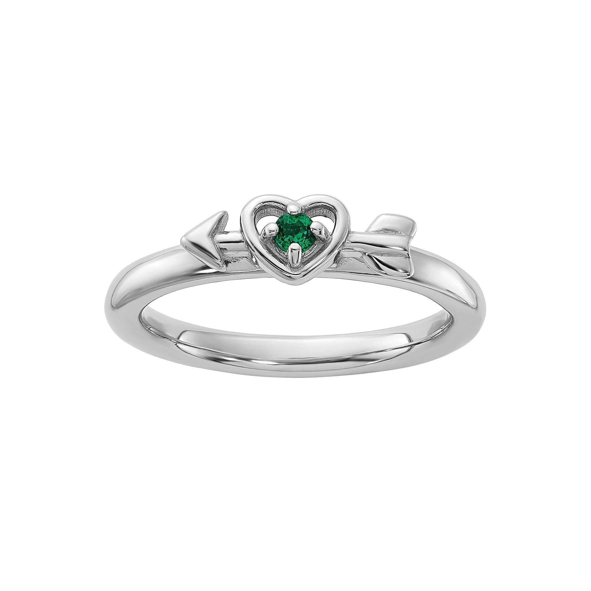 Stacks & Stones Sterling Silver Stackable Gemstone Heart with Arrow Ring, Women's, Size: 9, Created Green Product Image