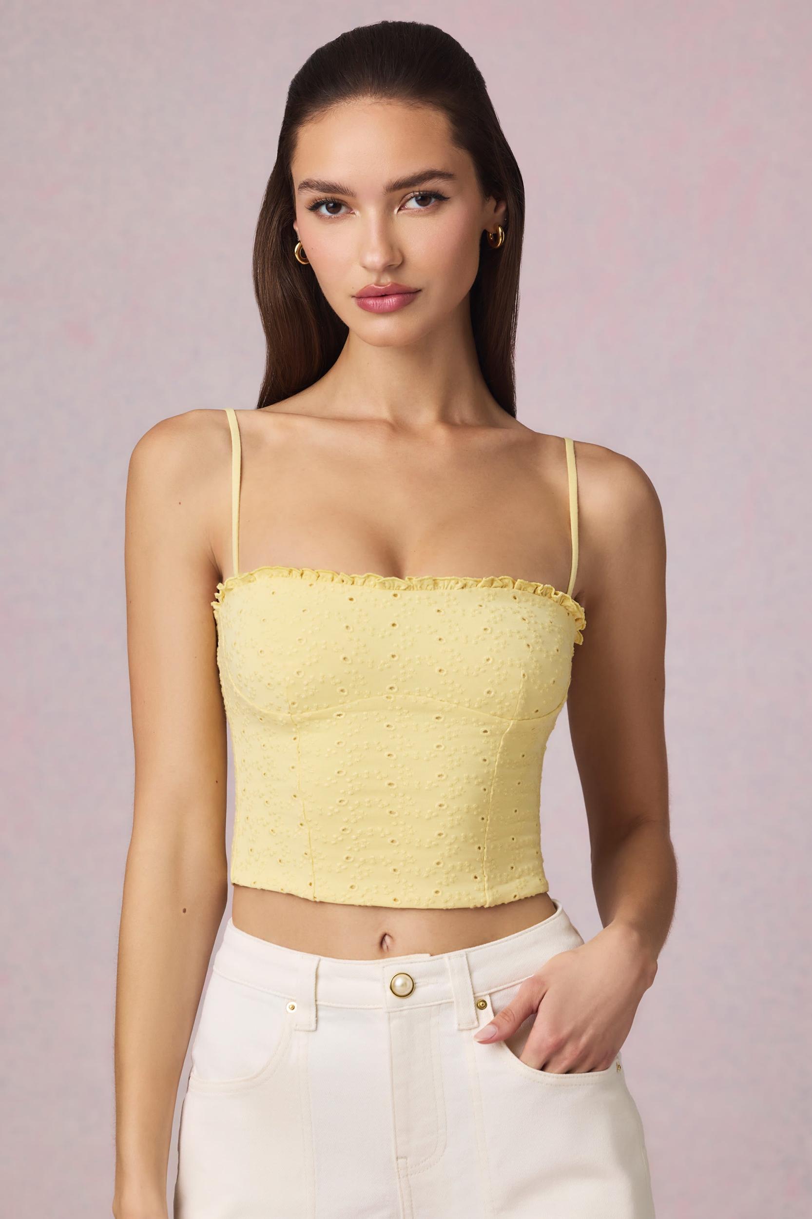 Broderie Anglaise Camisole Top in Lemon Yellow Product Image