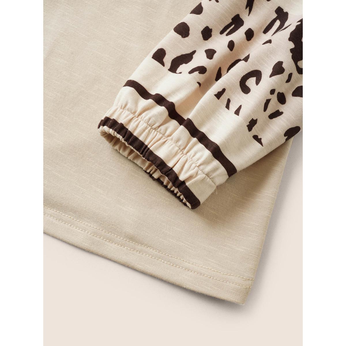 Plus Size Striped Leopard Patchwork Raglan Sleeve Sweatshirt Women Champagne Casual Patchwork Round Neck Everyday Sweatshirts BloomChic 12/L Product Image