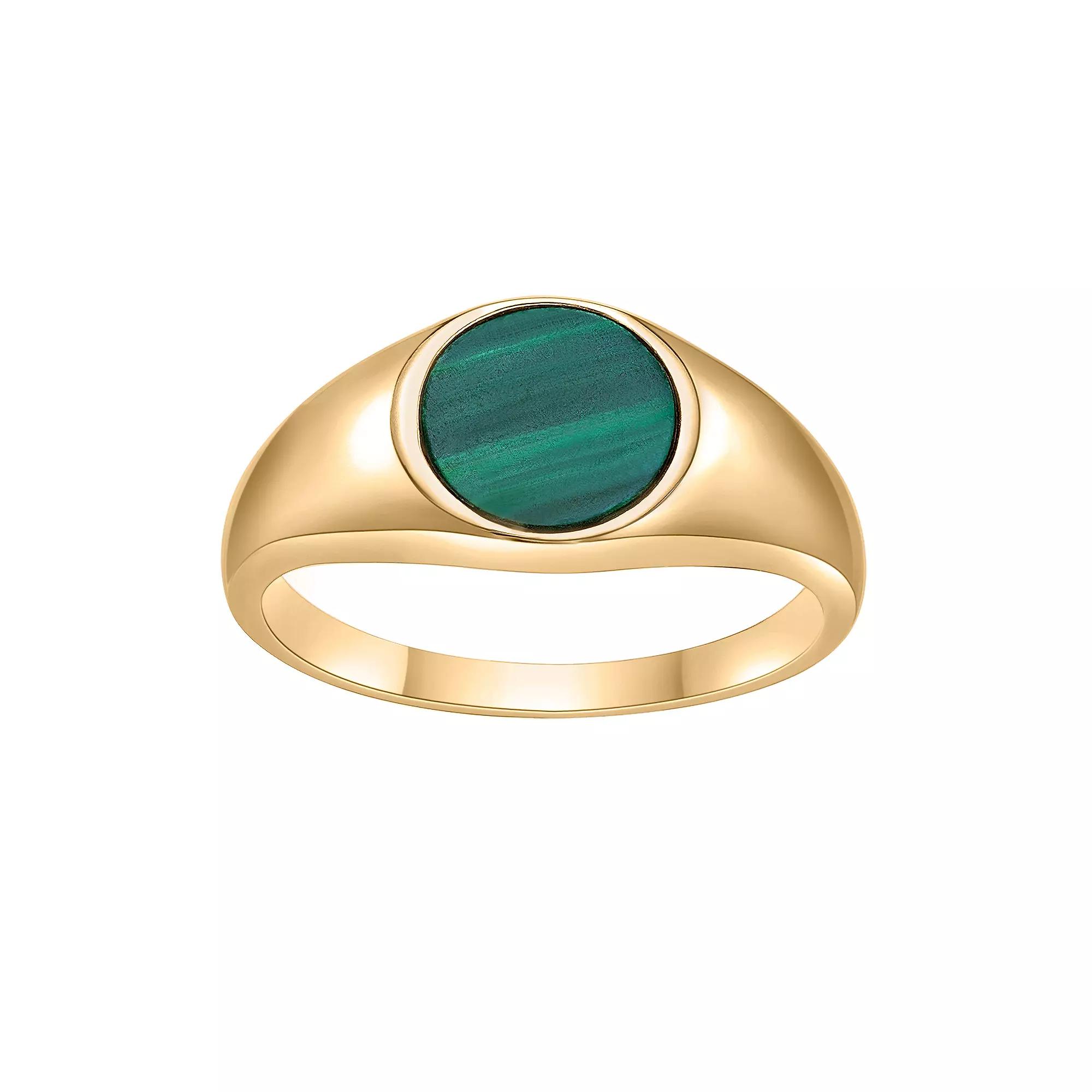 Gemminded 18k Gold over Sterling Silver Malachite Signet Ring, Women's, Size: 6, Gold Tone Product Image