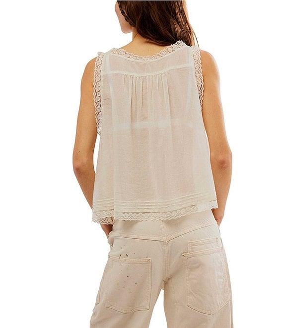 Free People Evermore Lace Scoop Neck Sleeveless Front Tie Tank Product Image