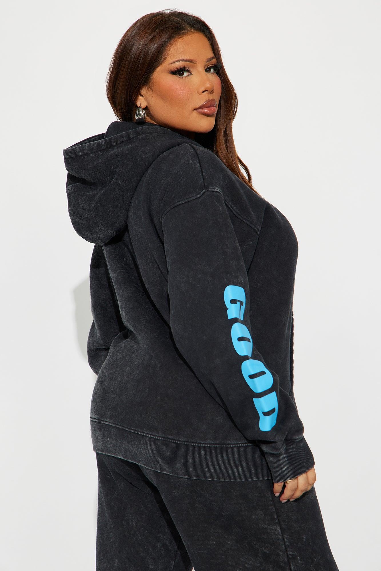 Good Vibes AF Washed Fleece Zip Up Sweatshirt - Charcoal/combo Female Product Image
