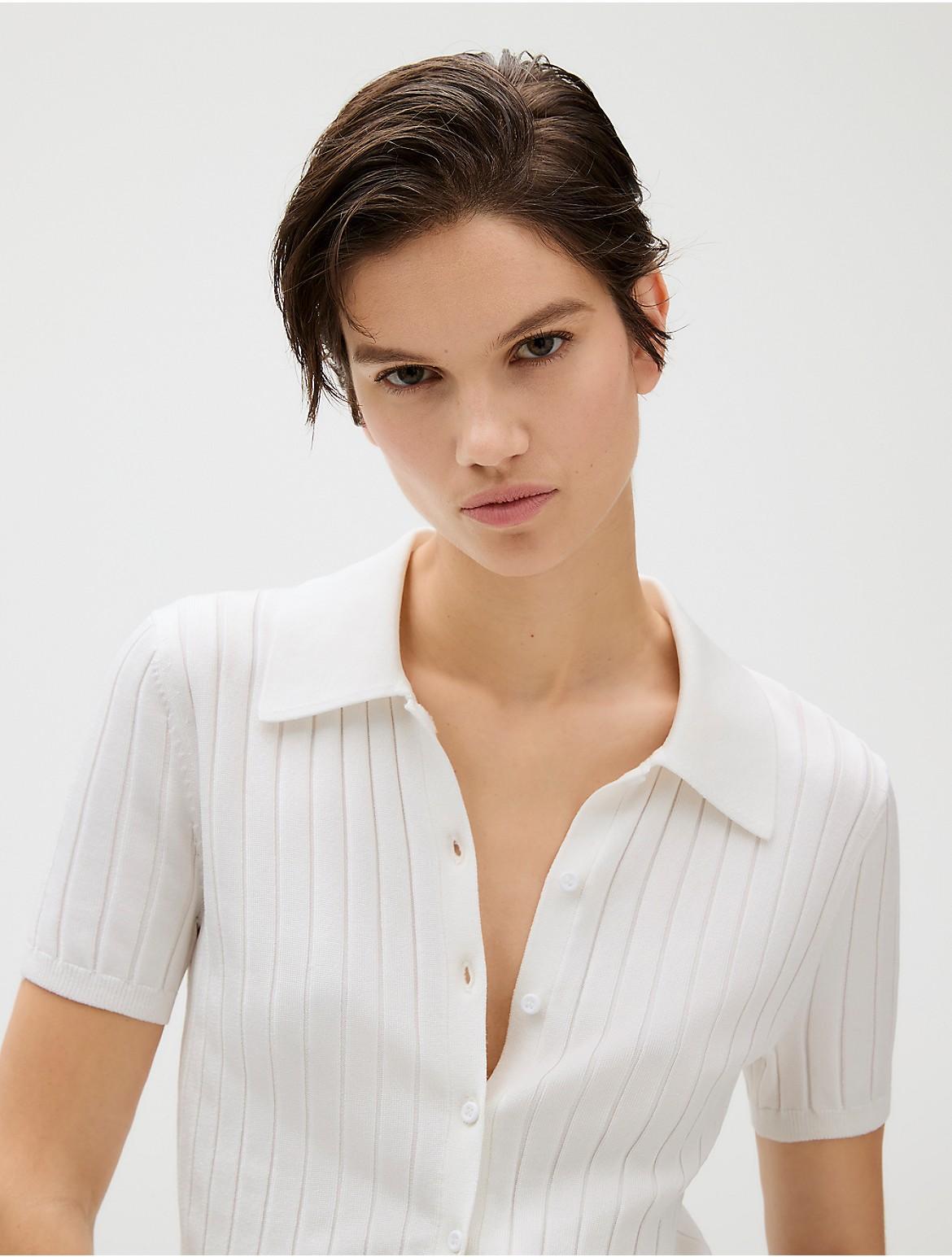 Calvin Klein Womens Rib Crop Polo Sweater - White Product Image
