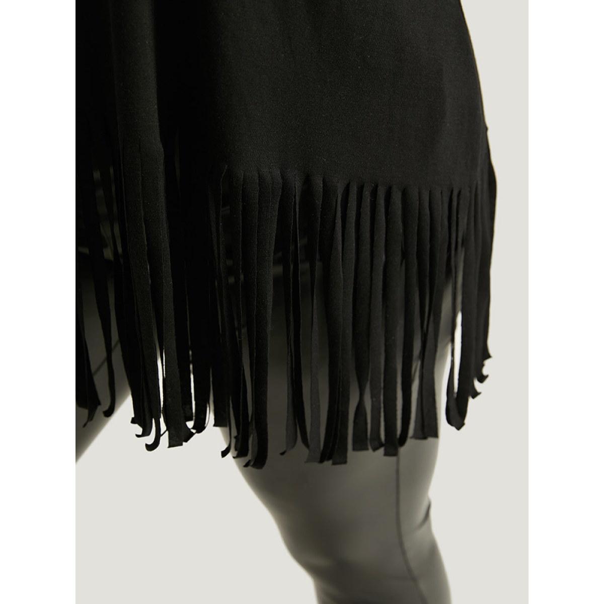 Plus Size Halloween Skull Rhinestone Fringe Trim T-shirt Black Women Casual Tassels Halloween Festival-Halloween T-shirts BloomChic 30/6X Product Image