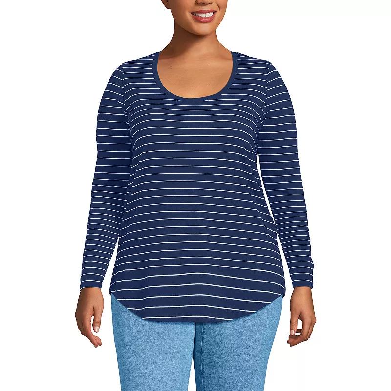 Plus Size Lands' End Long Sleeve Power Performance Tunic Tee, Women's, Size: 3XL, Black Pinstripe Product Image