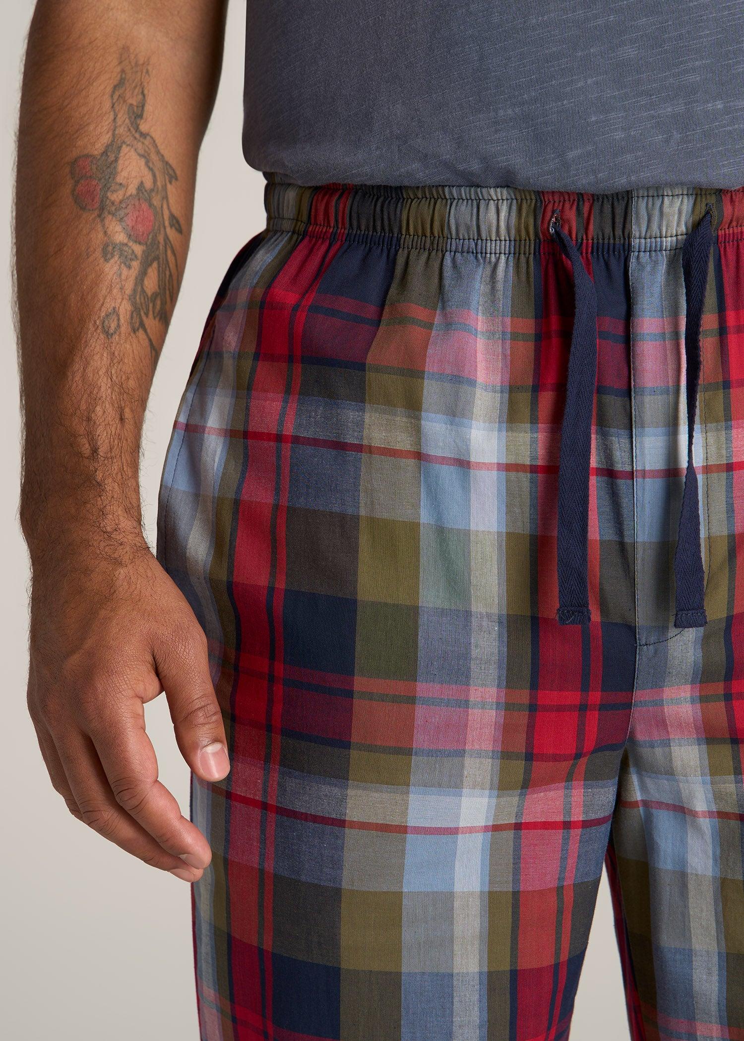 Woven Pajama Pants for Tall Men in Blue & Green Plaid Male Product Image