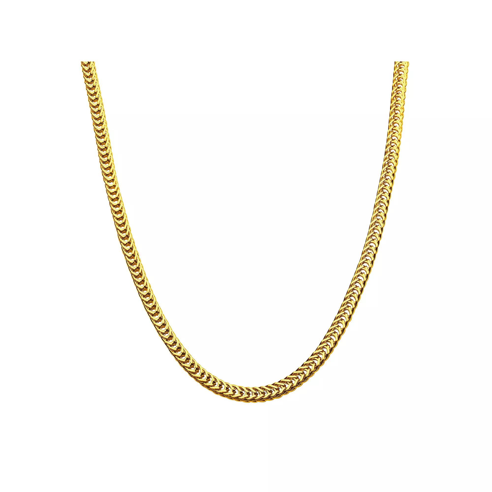 18k Gold Over Stainless Steel 4 mm Foxtail Chain Necklace, Men's, Size: 22", Gold Tone Product Image
